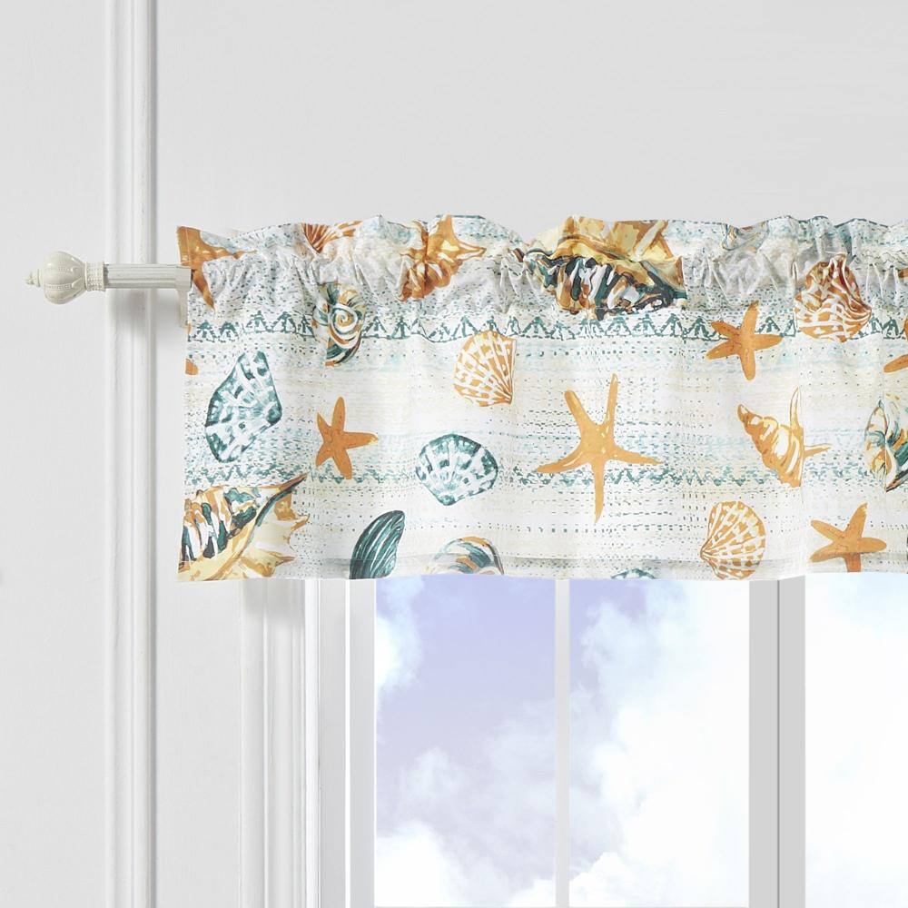 Left. Greenland Home Fashions - Greenland Home Fashions Kona Luxurious 3" Rod Pocket Window Valance 84" x 16" Ocean - Ocean.
