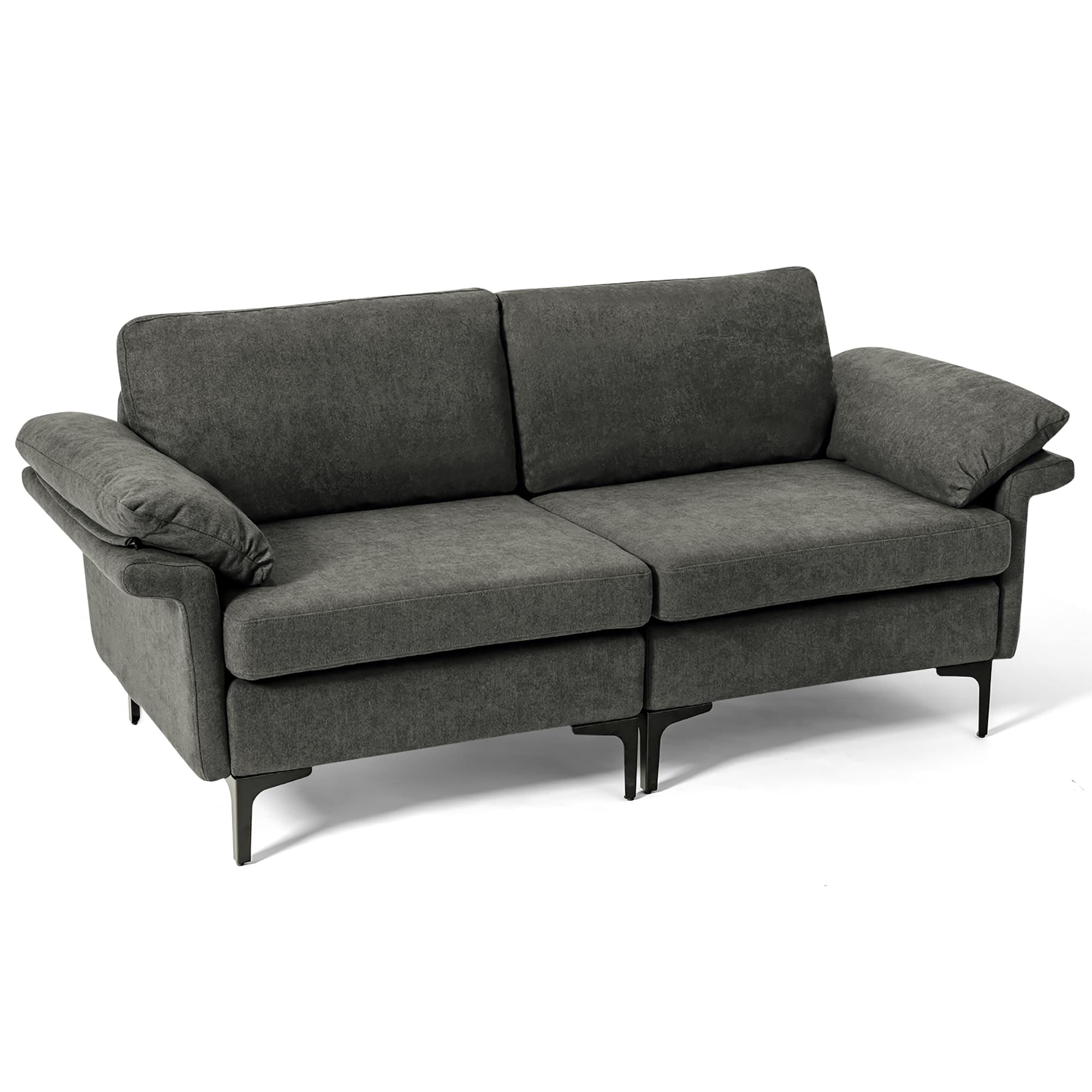 Costway - Modern Loveseat Fabric 2-Seat Sofa Couch for Small Space with Metal Legs - Gray