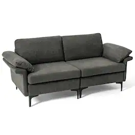 Costway - Modern Loveseat Fabric 2-Seat Sofa Couch for Small Space with Metal Legs - Gray