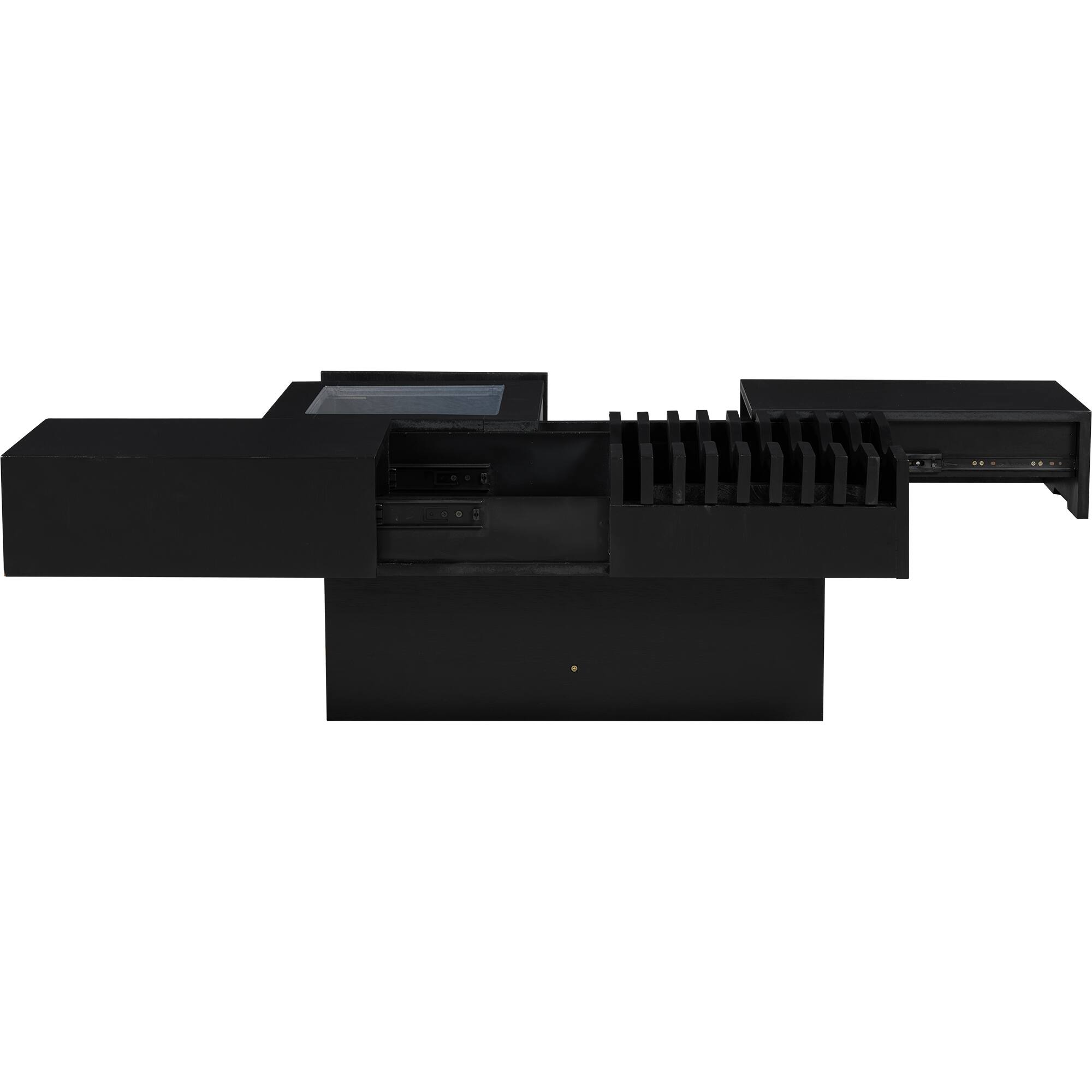 Alt View 6. Tiramisubest - 33" Mid Century Modern Coffee Table,Unique Square Wooden Coffee Table with 3 Drawers,Tempered glass and Solid Wood Legs - Black.