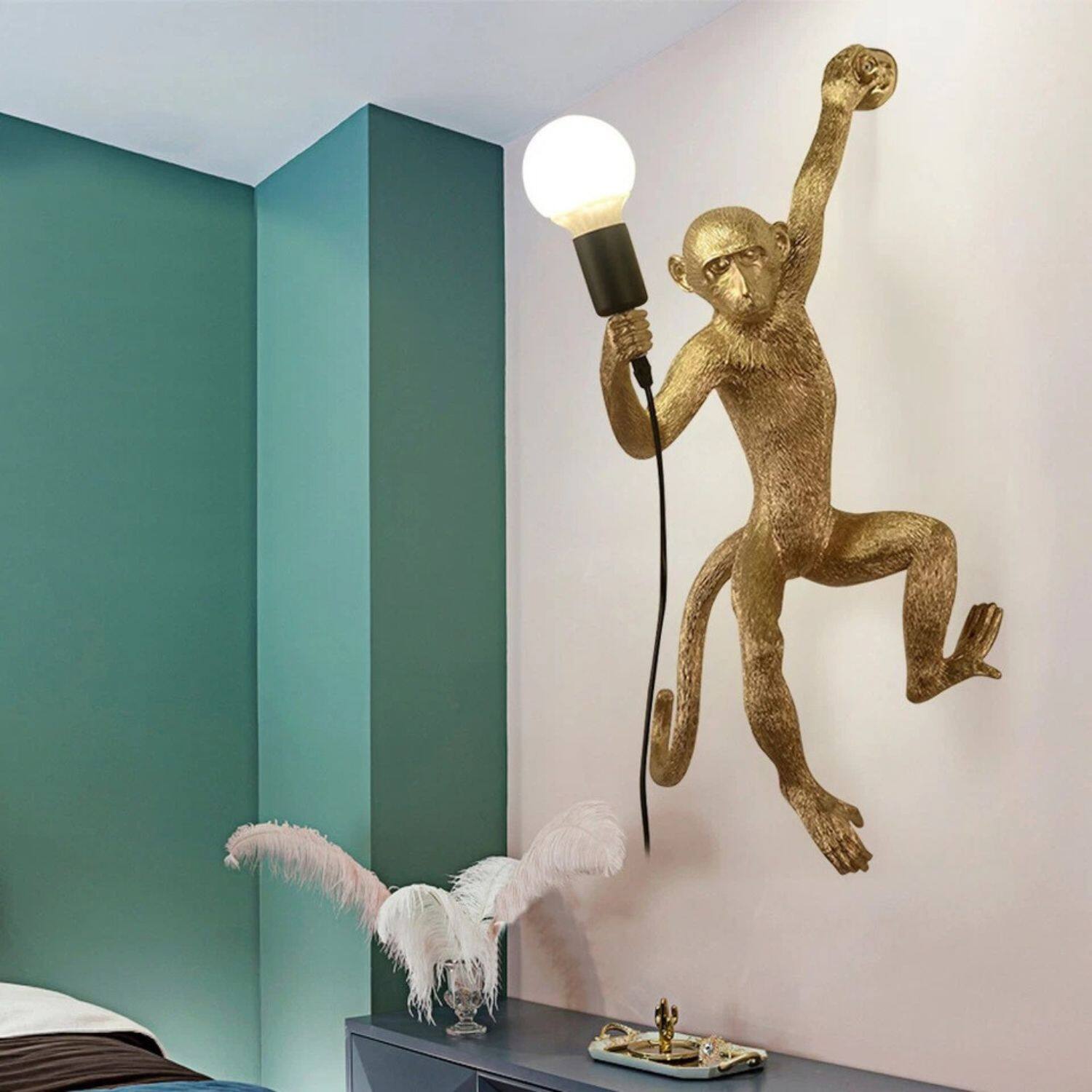 Angle. Stock Preferred - Vintage Monkey Wall & Table Lamp-Wall - Gold.