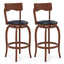 Gymax - 29'' Swivel Bar Stools Set of 2 w/ Rubber Wood Frame Upholstered Seat Footrest - Brown, Black