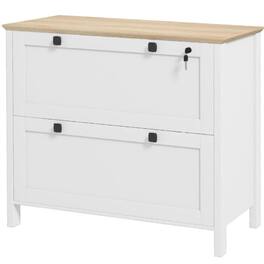 HTUTWOO - Lateral File Cabinet - Filing Cabinet with Adjustable Hanging Bar, Lockable Top Drawer with Keys for Home and Office - White+Oak