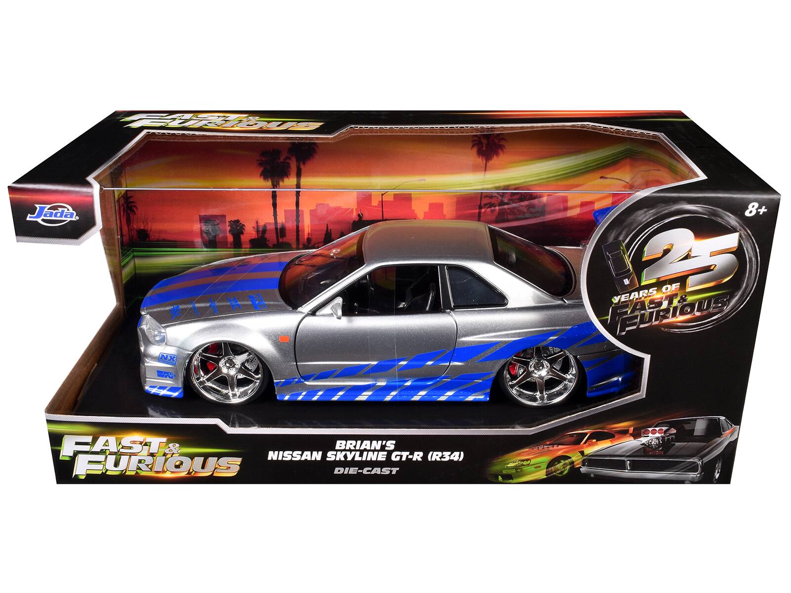 CURIOUS Jada X E NX MA 8+ YEARS OF FAST & FURIOUS CAST & FAST BRIAN'S NISSAN SKYLINE GT-R (R34) DIE-CAST