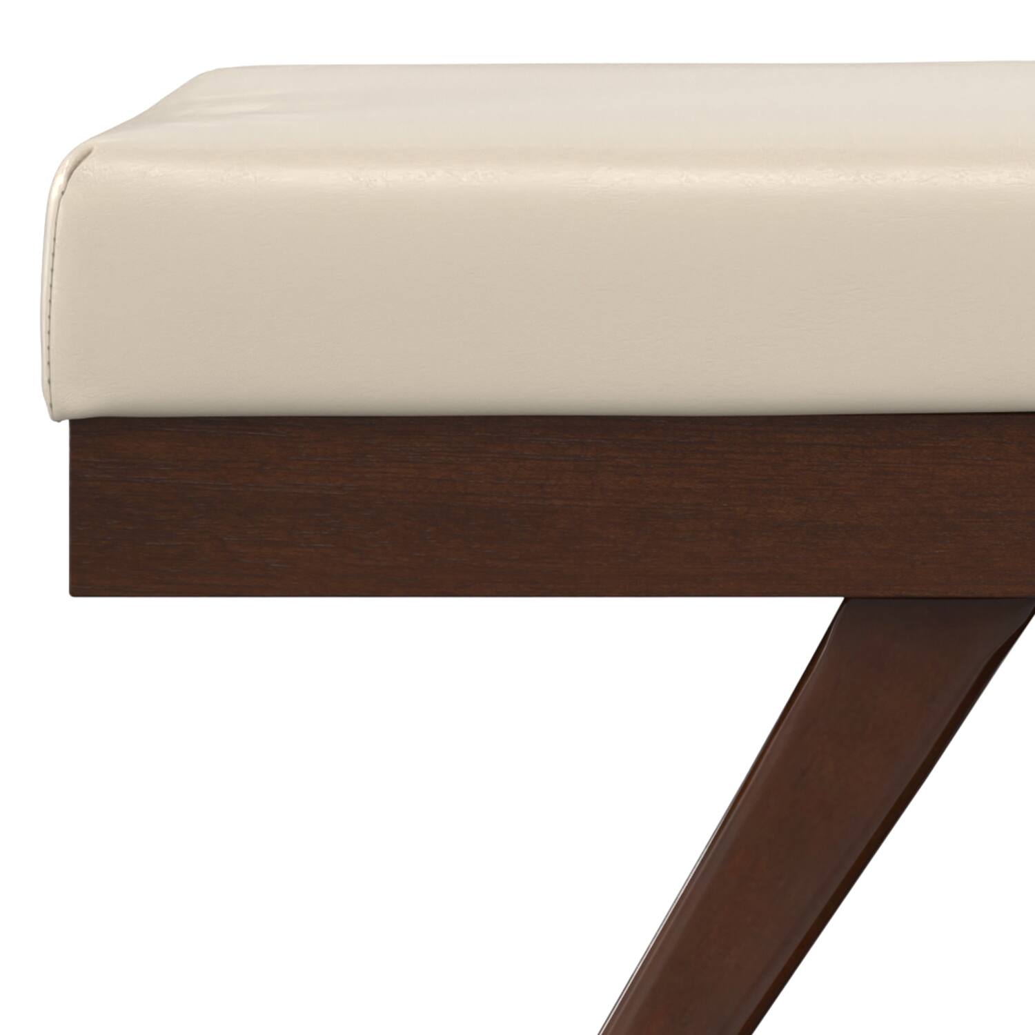 Alt View 5. Simpli Home - Chanelle SOLID HARDWOOD Mid Century Ottoman Bench in Satin Cream - Satin Cream.