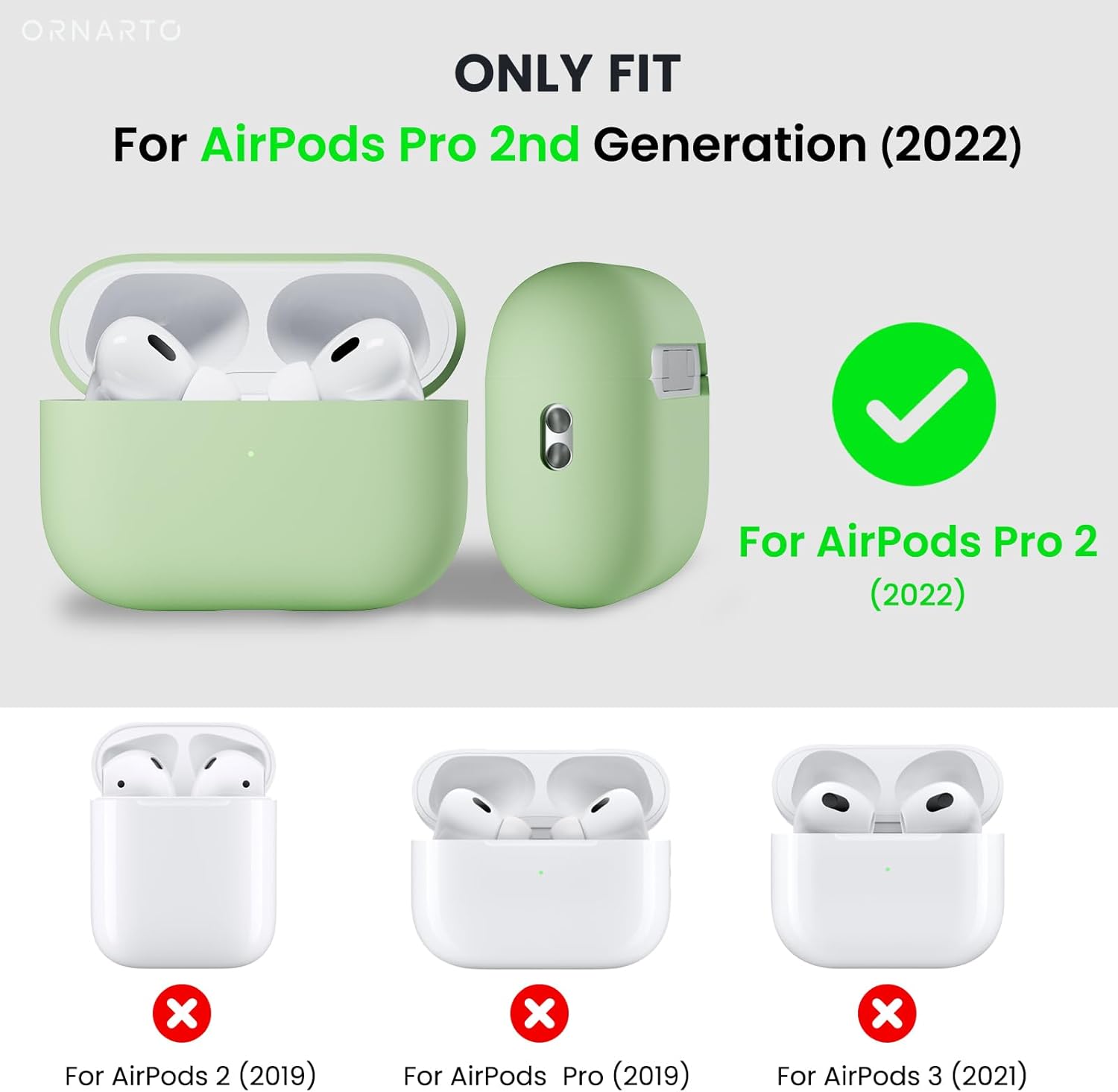 ORNARTO ONLY FIT For AirPods Pro 2nd Generation (2022) For AirPods Pro 2 (2022) x For AirPods 2 (2019) x For AirPods Pro (2019) x For AirPods 3 (2021)