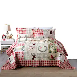 MarCielo - 3 Piece Christmas Quilt Bedspread Snowman Reversible Quilt Set B009 - Red