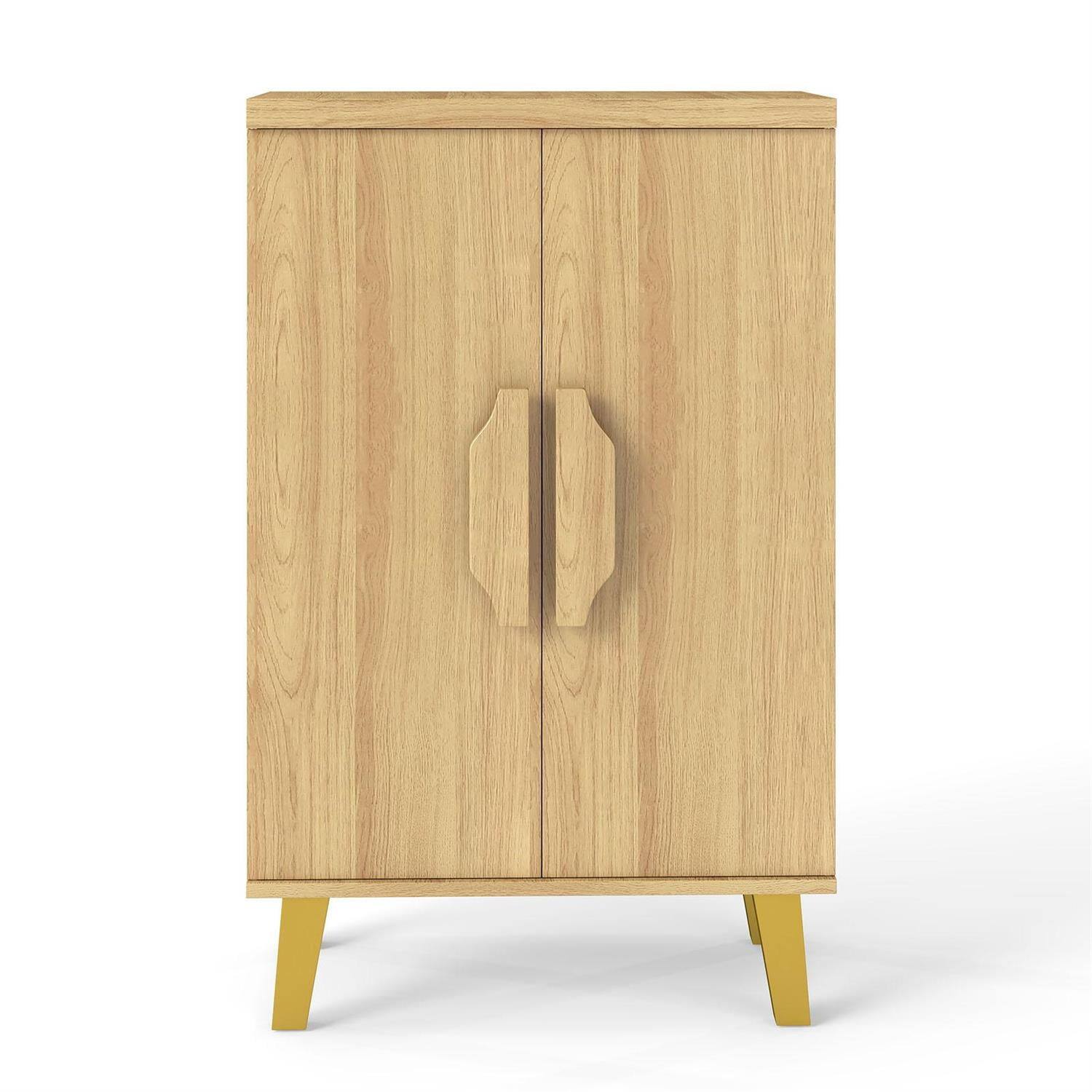 Left. Pefilos - Double-Door Buffet Cabinet,Raised Legs Anti-Tip Kit,Magnetic Catches,Natural - Brown.