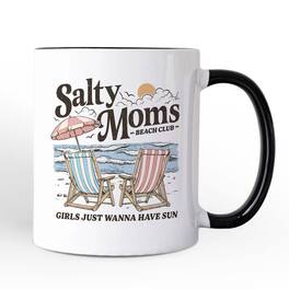 OrnamentallyYou - Salty Moms Beach Club Mug, Retro Summer Gift - White