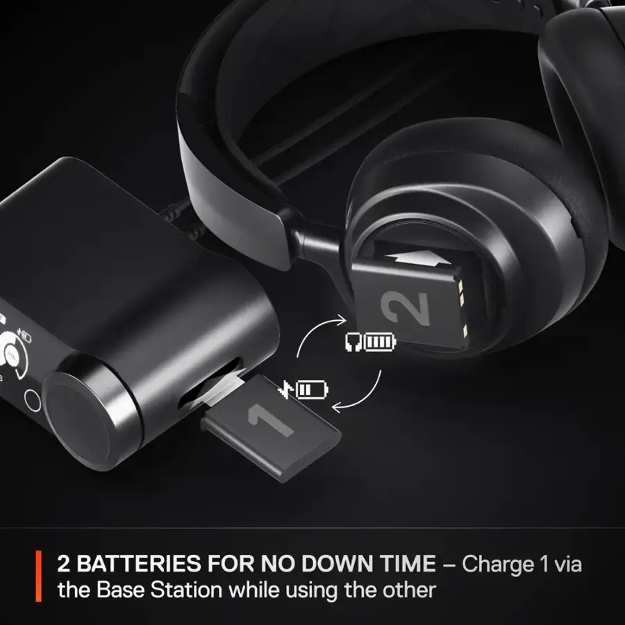 2 BATTERIES FOR NO DOWN TIME - Charge 1 via the Base Station while using the other.