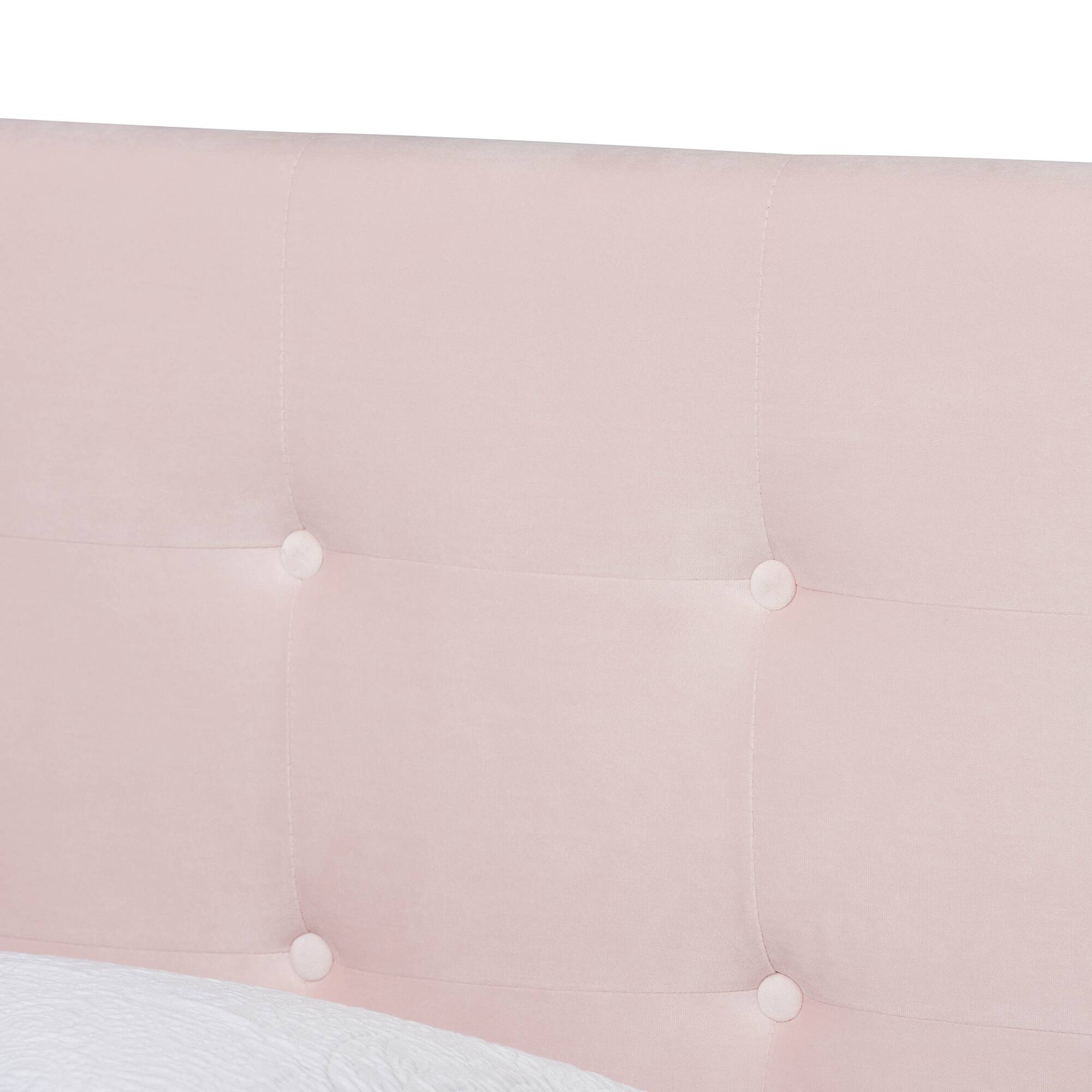 Back. Baxton Studio - Caprice Modern and Contemporary Glam Velvet Fabric Upholstered Panel Bed - Light Pink/Black.