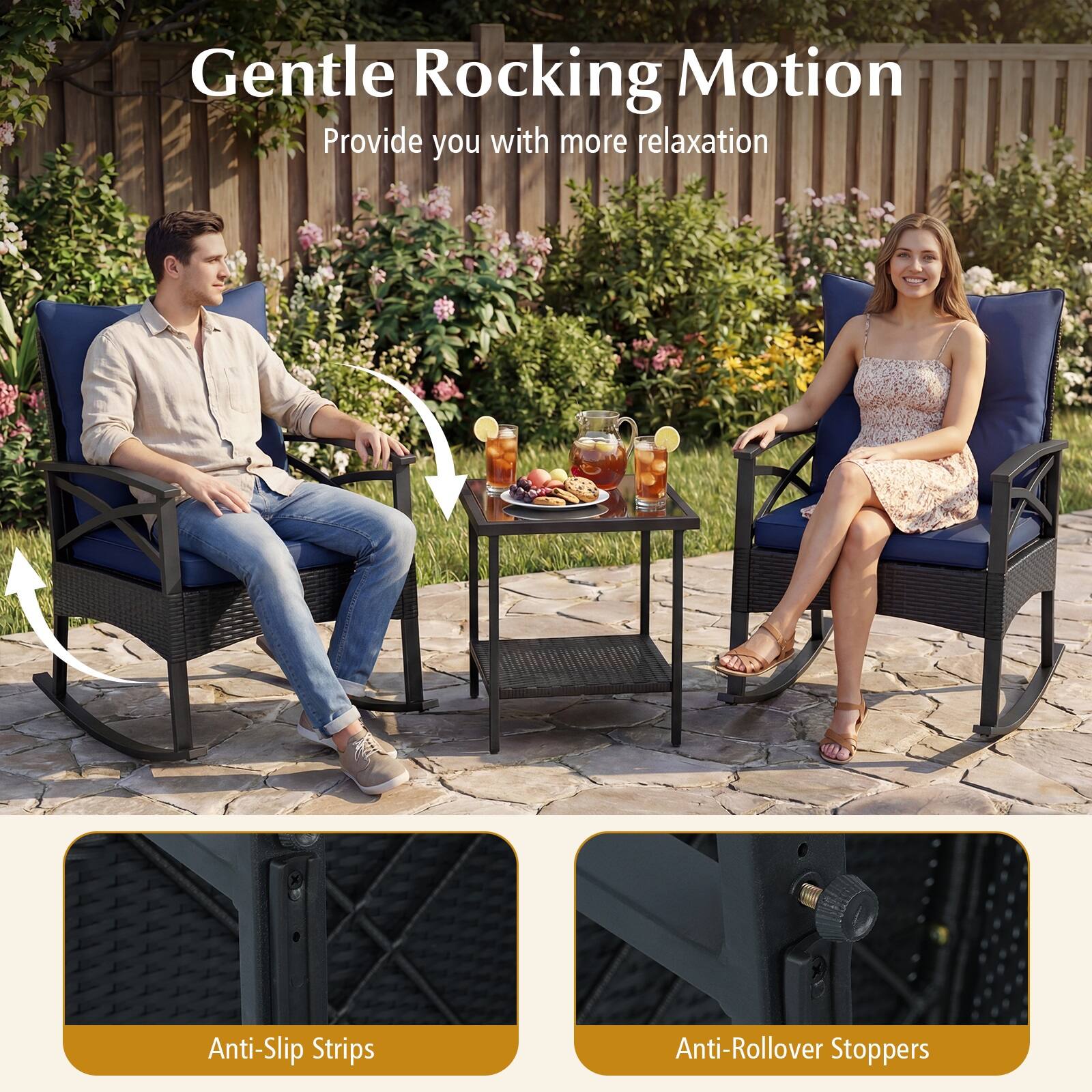 Gentle Rocking Motion  
Provide you with more relaxation  

Anti-Slip Strips  
Anti-Rollover Stoppers