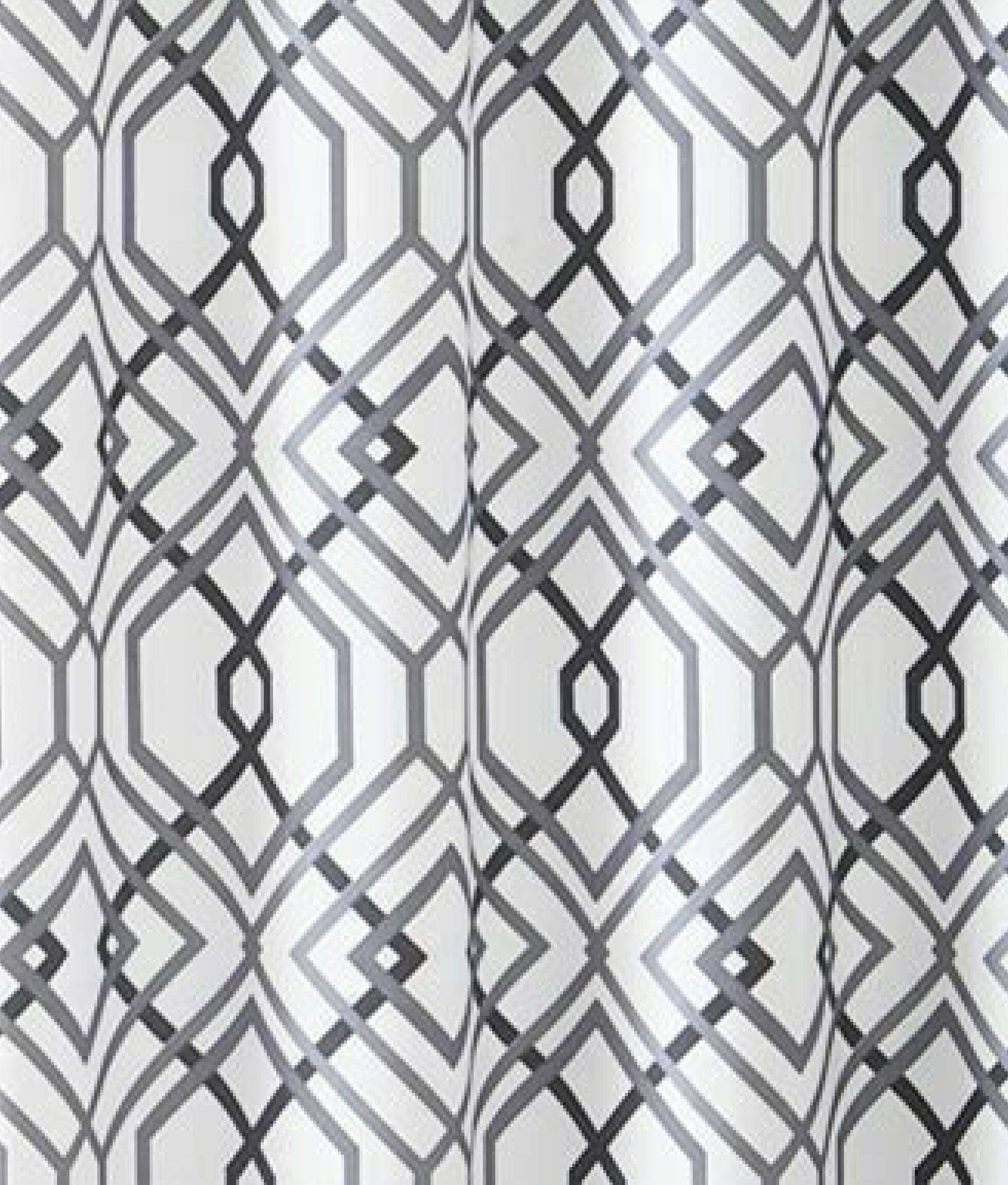 Left. Kate Aurora - Kate Aurora Lux Home Black Silver & Gray Geometric Fabric Shower Curtain - 72 in. x 72 in. - Gray.