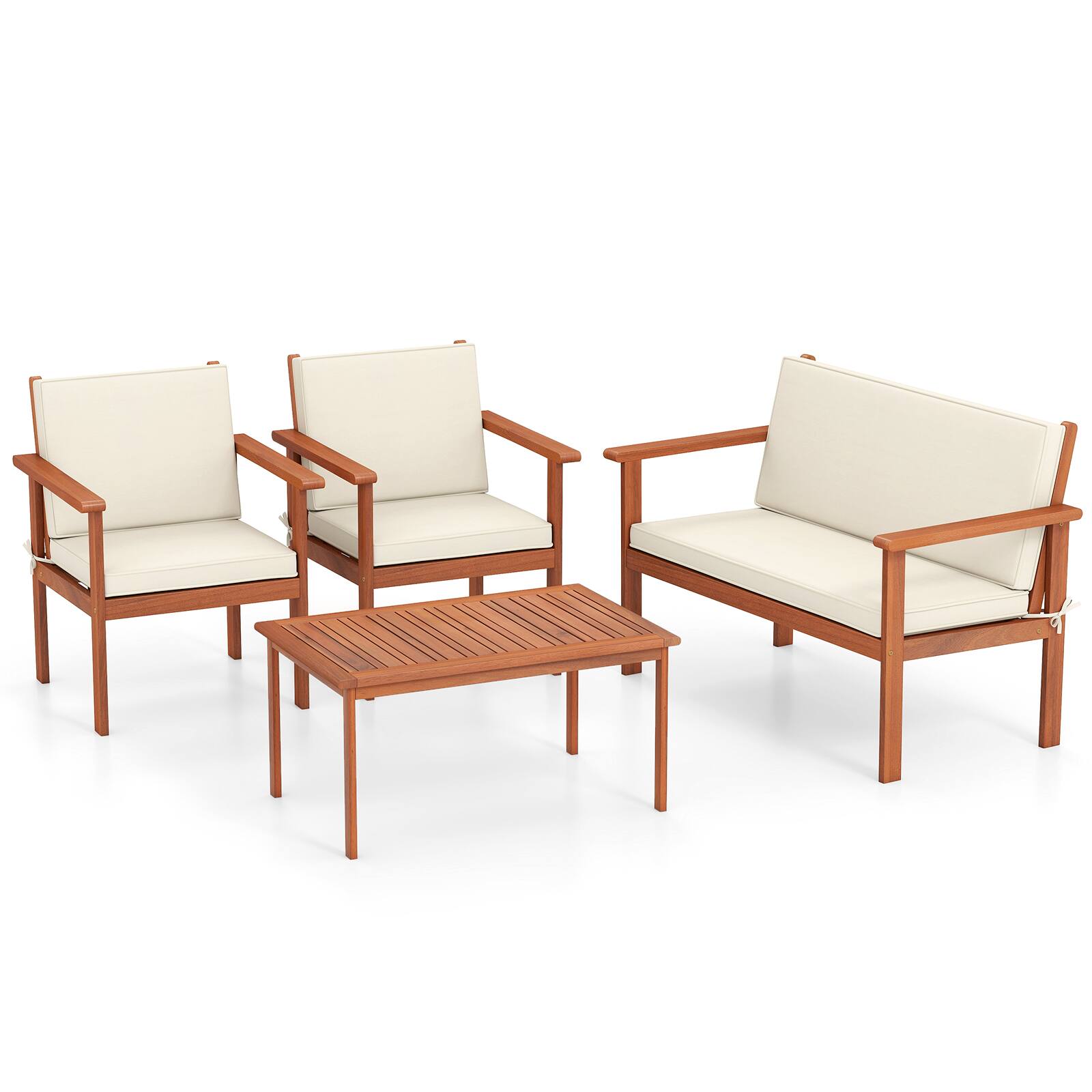 Alt View 9. Gymax - Gymax 4 Pieces Patio Furniture Set Acacia Wood Porch Chairs w/ Table - White.