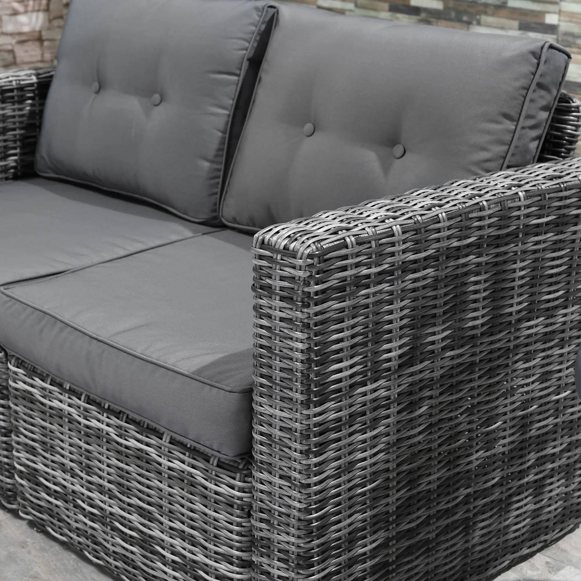 Alt View 5. Spaco - Spaco 2-Piece PE Rattan Corner Sofa with Curved Armrests and Padded Cushions - Grey.