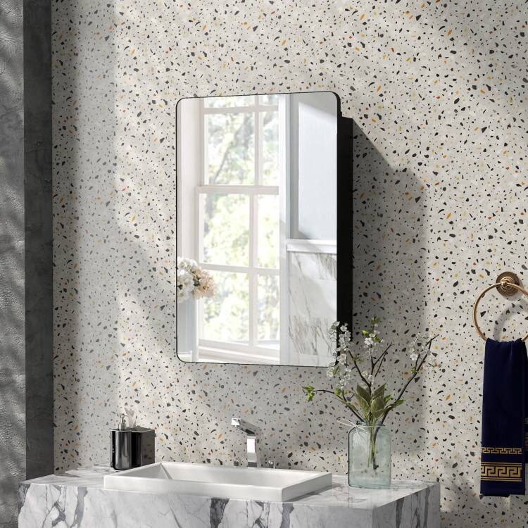 Back. SlickBlue - Mirror Cabinet for Bathroom with Multi-Functional Storage and Adjustable Shelves - Black.