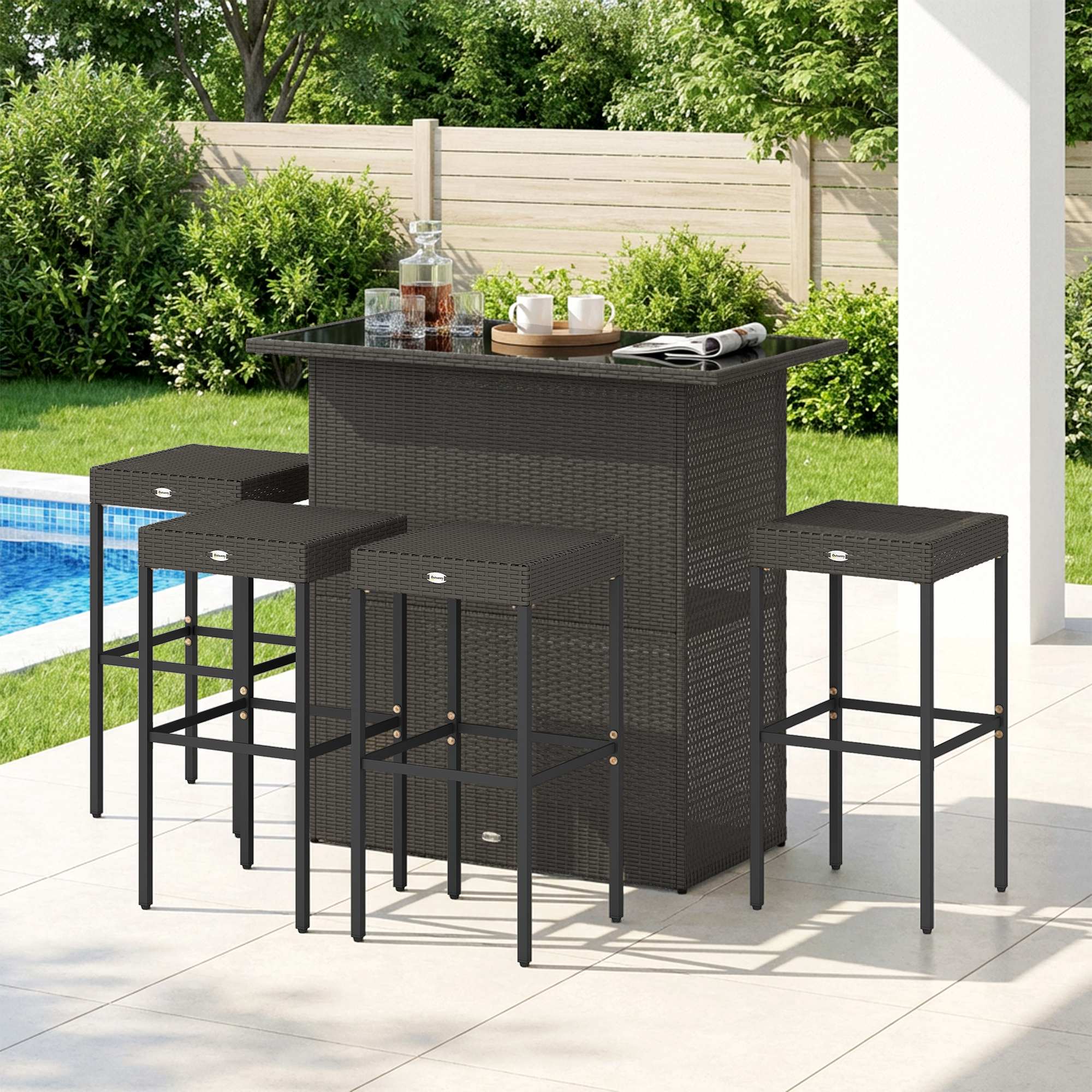 Alt View 7. Outsunny - Piece Rattan Wicker Bar Set, High Top Outdoor Table and Chairs, Bar Height Patio Set - Dark Brown.