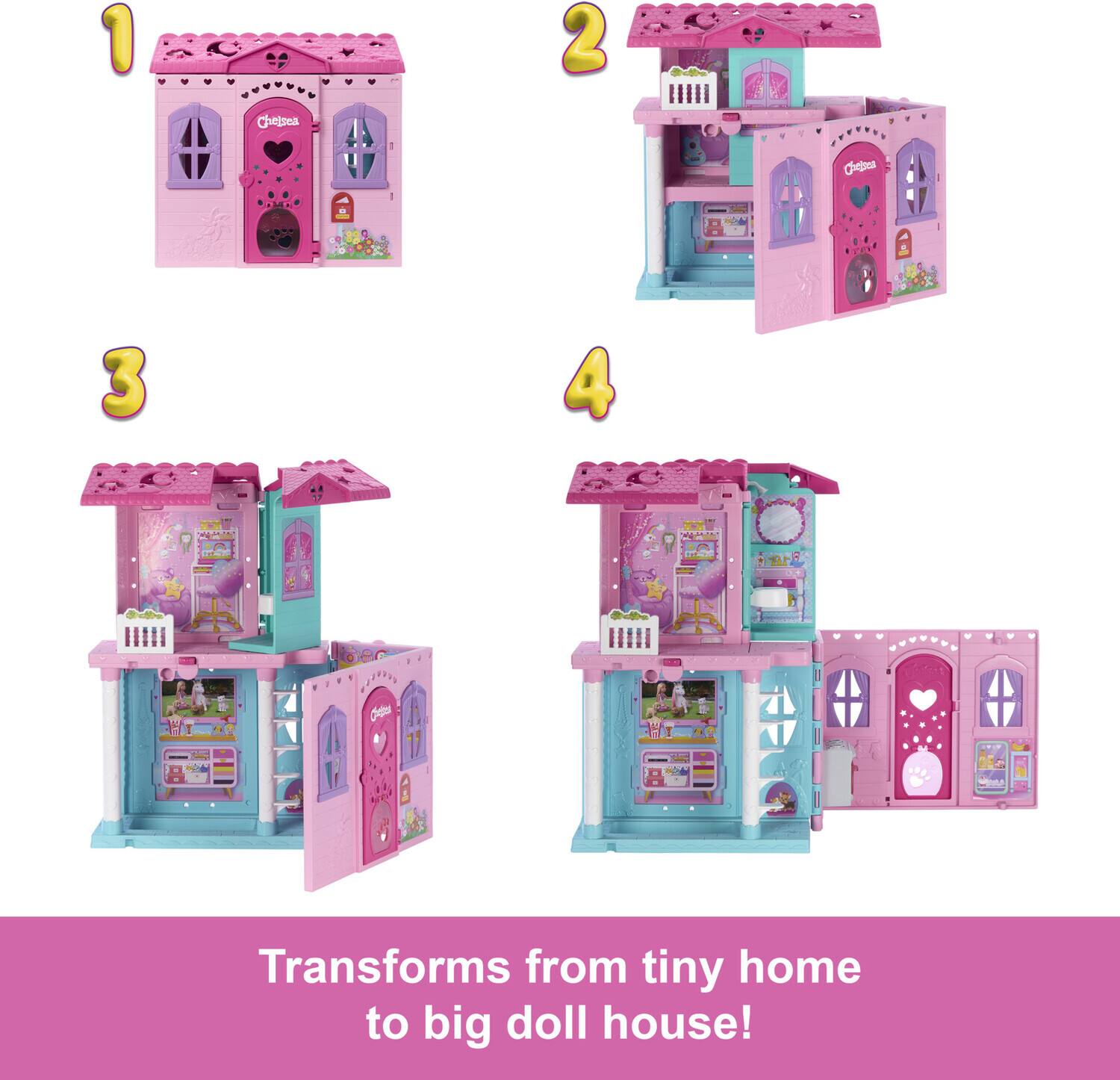 1. Chelsea  
2.  
3.  
4.  

Transforms from tiny home to big doll house!