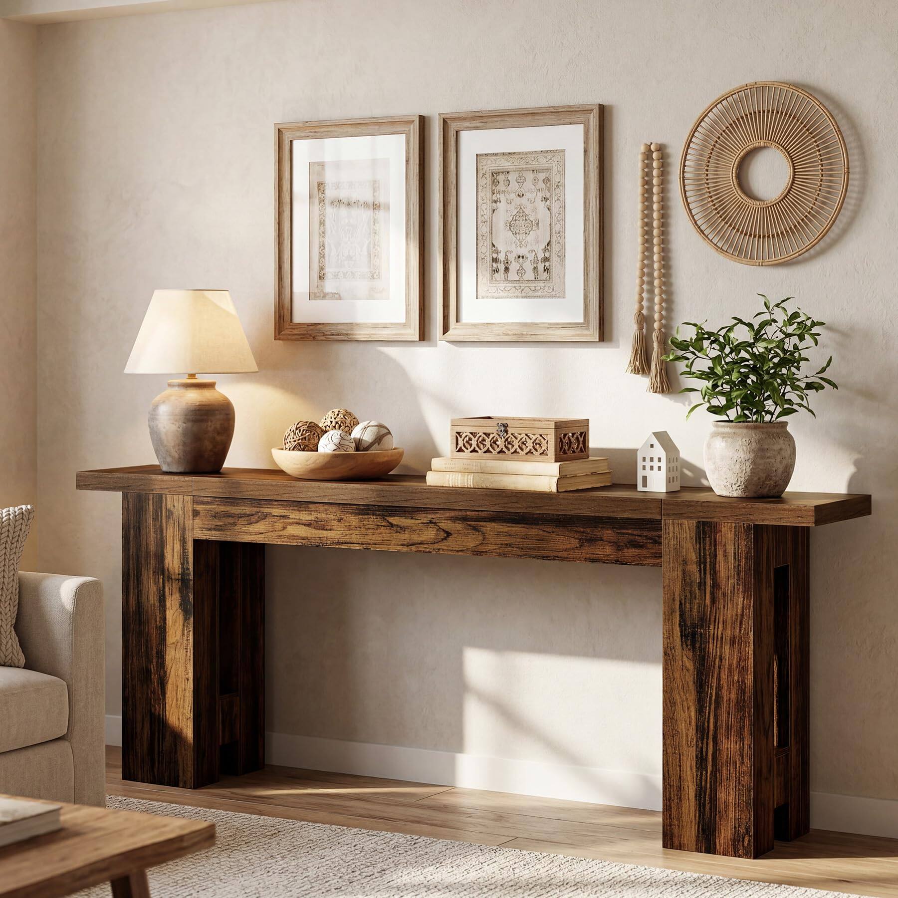 Tribesigns 86.6 Inch Extra Long Console Table, Rustic Narrow Farmhouse ...