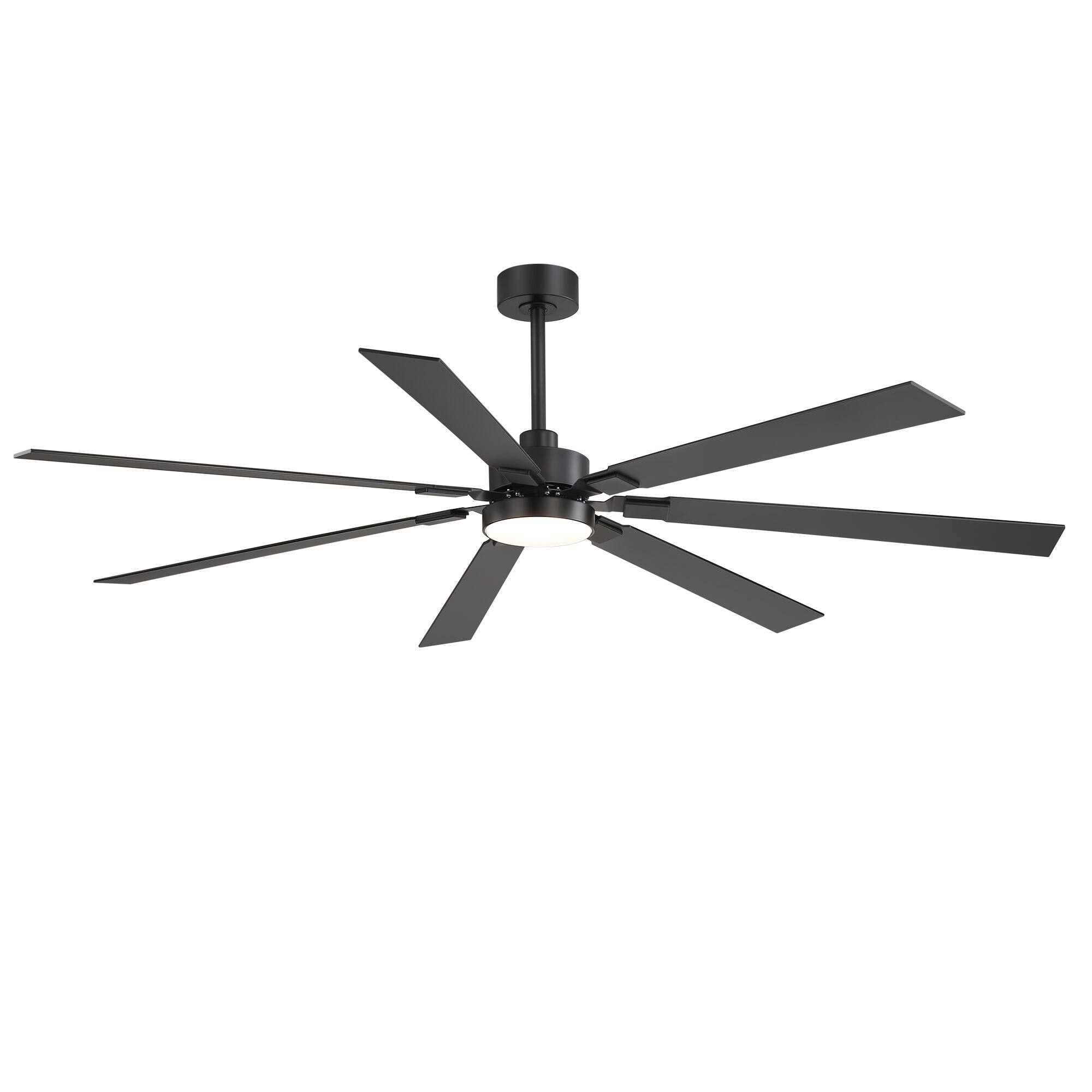 Angle. Breezary - 72-Inch Modern Large Ceiling Fan with LED Light and Remote, 3 Downrods, 7 Reversible Blades, Timer, DC Motor 6 Speeds - black.
