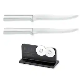 Rada - Cutlery 6.625 Carver Boning Knife Set of 2, Handles & Quick Edge Knife Sharpener - Silver