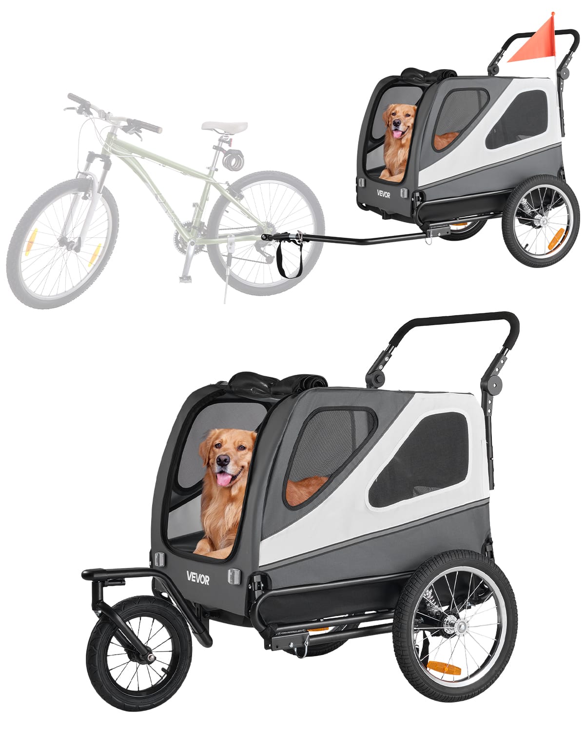 VEVOR - Dog Bike Trailer, Supports up to 100 lbs, 2-in-1 Pet Stroller Cart Bicycle Carrier for Small & Large Dogs - Grey,White price history on PriceWatchPro