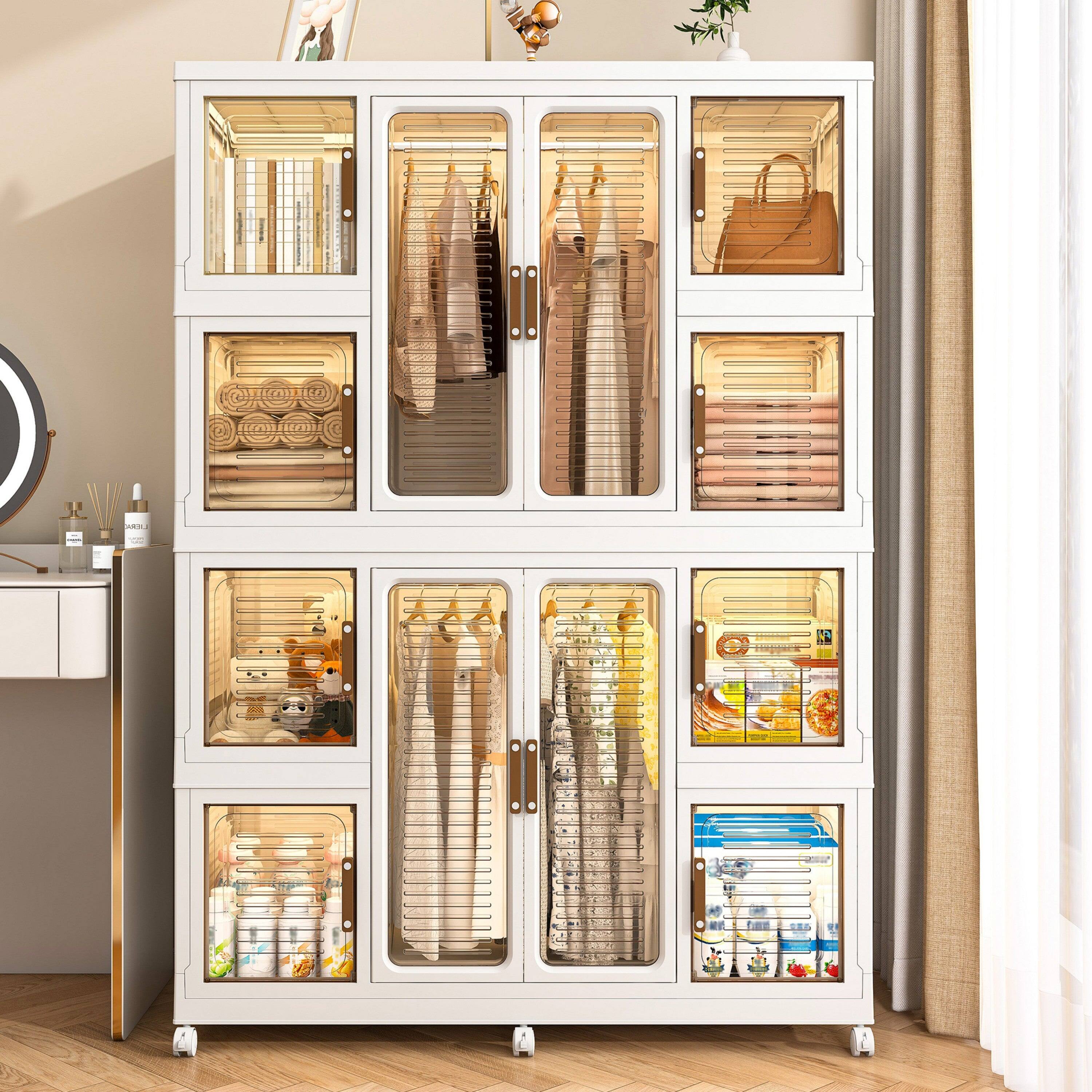 Alt View 5. Boyel Living - Portable Wardrobe Closet Organizer 6 Magnetic Doors 2 Hanging Rods Cream White - Cream White.