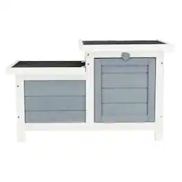 TRIXIE - Weatherproof Outdoor Elevated Wooden Small Animal House with Hinged Roof, Gray - Gray/White