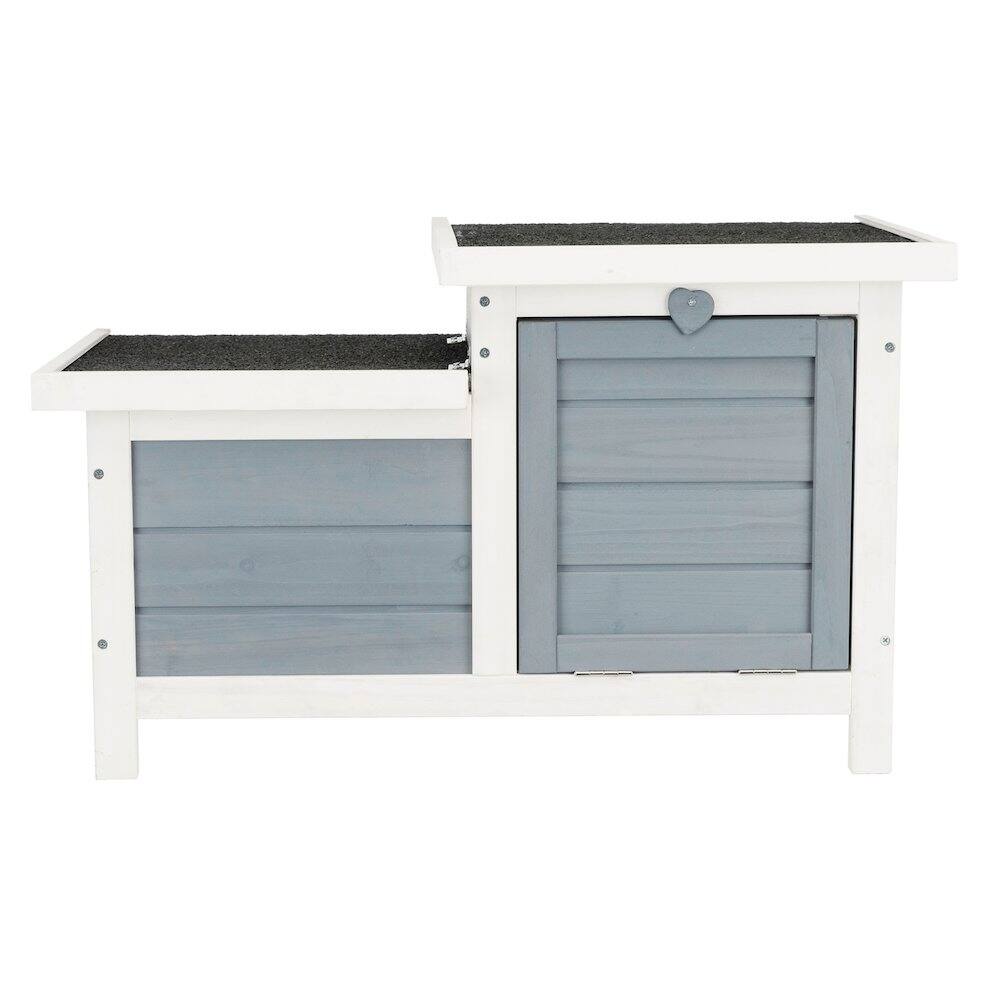 Front. TRIXIE - Weatherproof Outdoor Elevated Wooden Small Animal House with Hinged Roof, Gray - Gray/White.