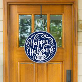 Evergreen Enterprises - Toronto Maple Leafs 18" Happy Holidays Wooden Round Door Sign - Multicolor