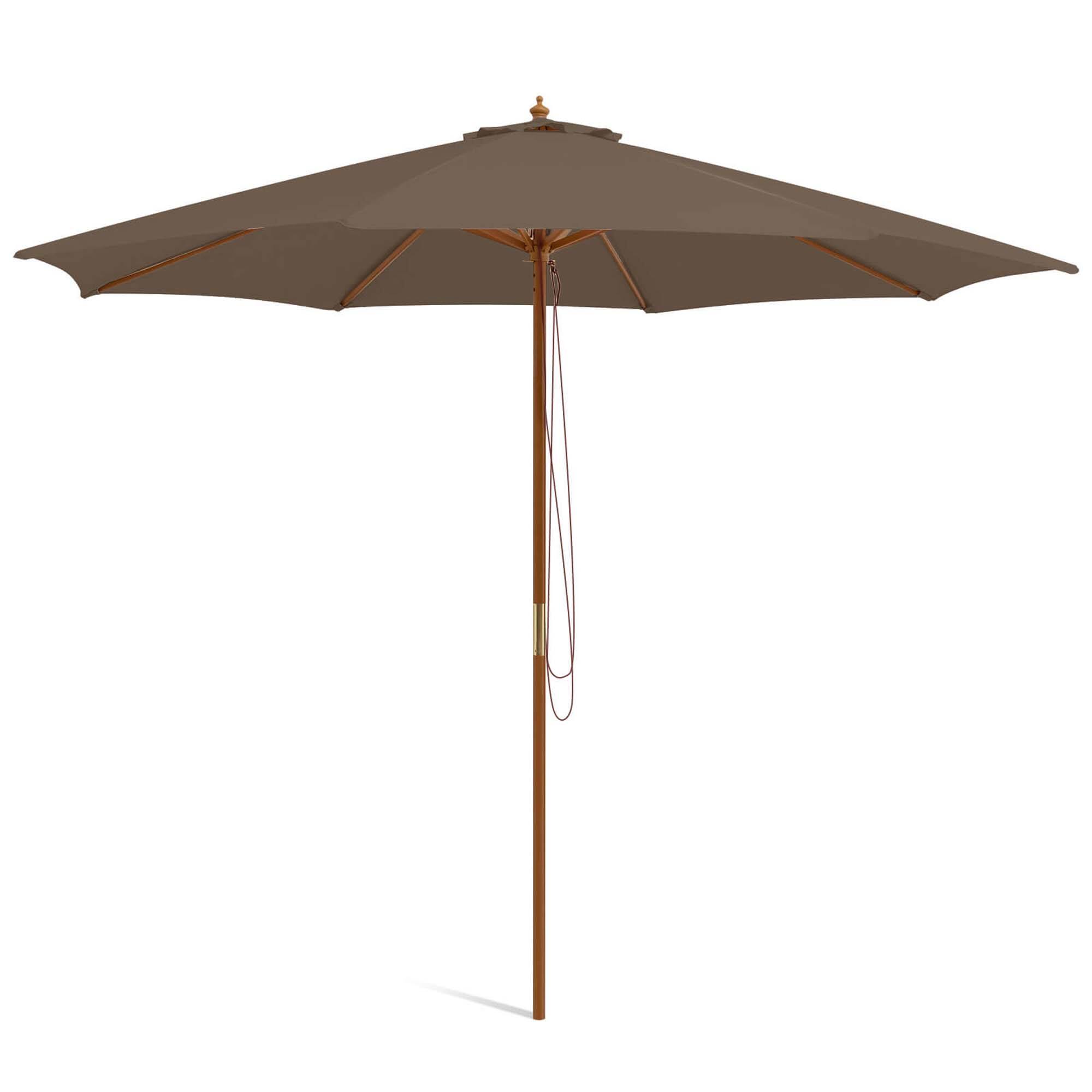 Alt View 1. Costway - 10FT Patio Wooden Market Table Umbrella Pulley with 8 Bamboo Ribs Sunshade Canopy - Coffee.