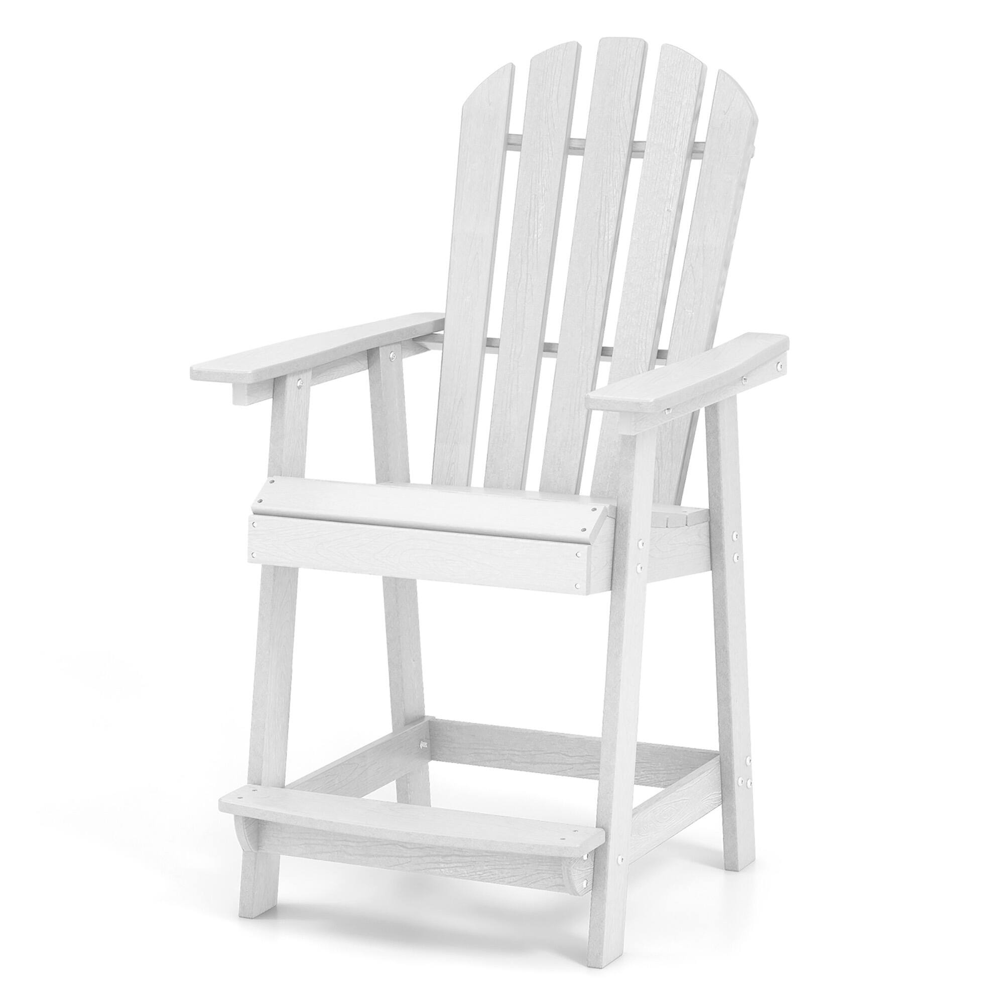 Gymax - Tall Bar Stool HDPE Chair w/ Armrest Footrest Home Indoor Outdoor Patio - White