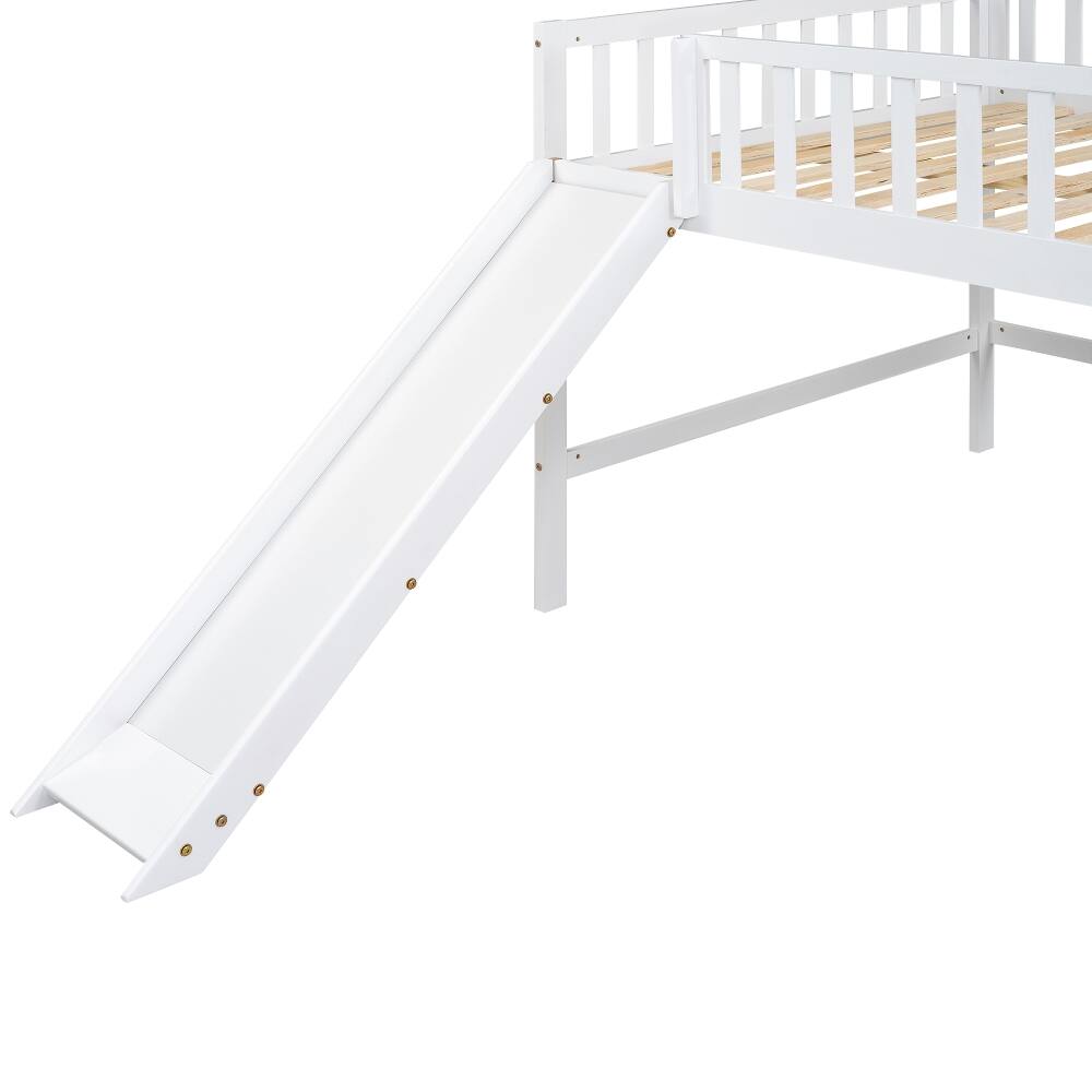Alt View 4. Loheer - Loheer Full Size Low Loft Bed with Slide and Ladder White - White.