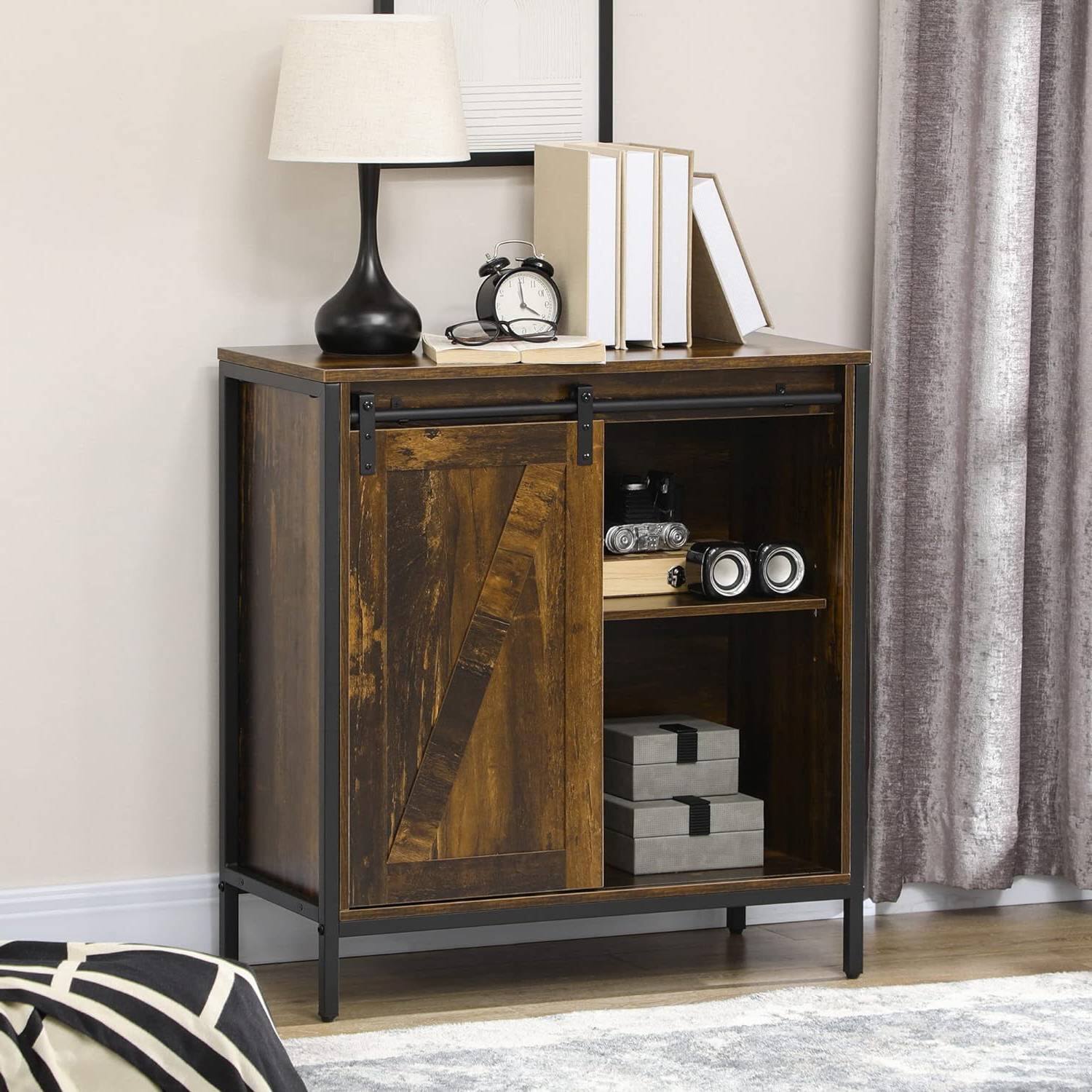 Angle. Hivvago - Farmhouse Buffet Cabinet Sideboard with Sliding Door in Rustic Brown Wood Finish - Rustic Brown.