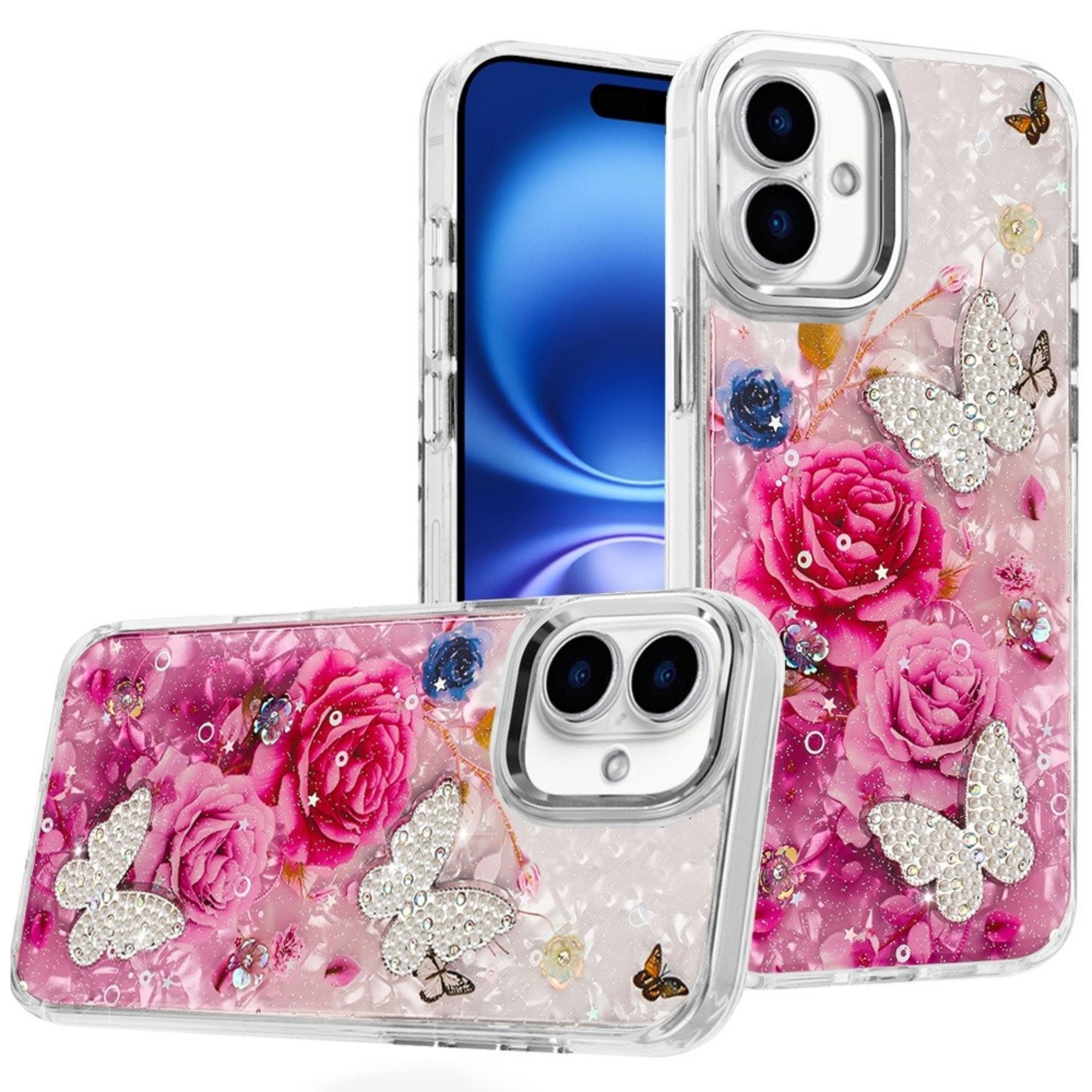 Kitcheniva - Epoxy Glitter with 3D Beaded Butterflies Plus Tempered Glass For iPhone 17 6 - Multicolor price history on PriceWatchPro
