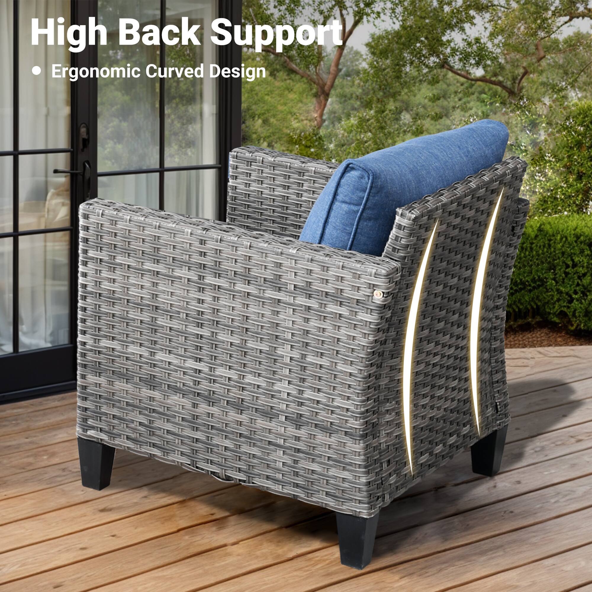 High Back Support  
• Ergonomic Curved Design