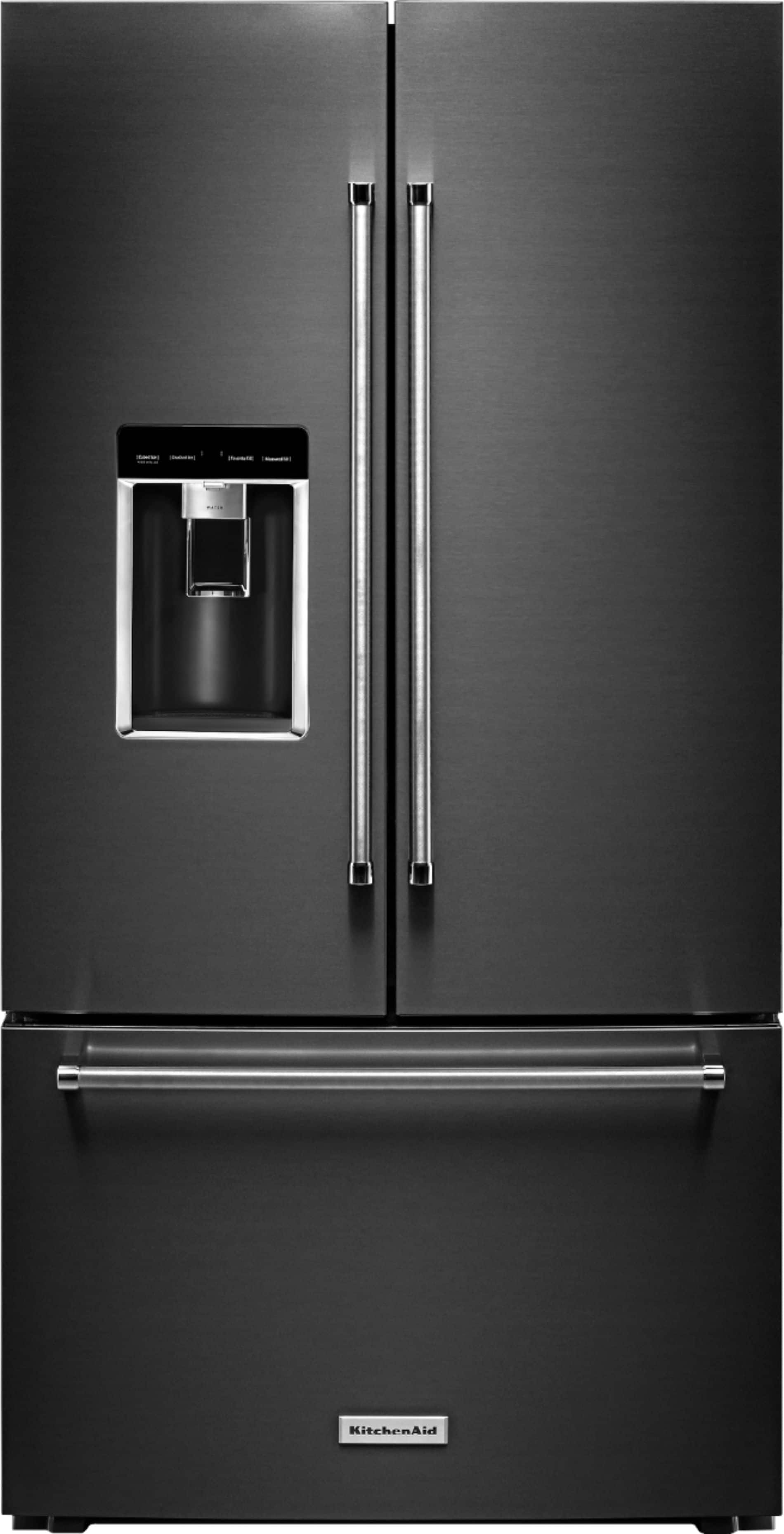 Front. KitchenAid - 23.8 Cu. Ft. French Door Counter-Depth Refrigerator - Black Stainless Steel with Printshield Finish.