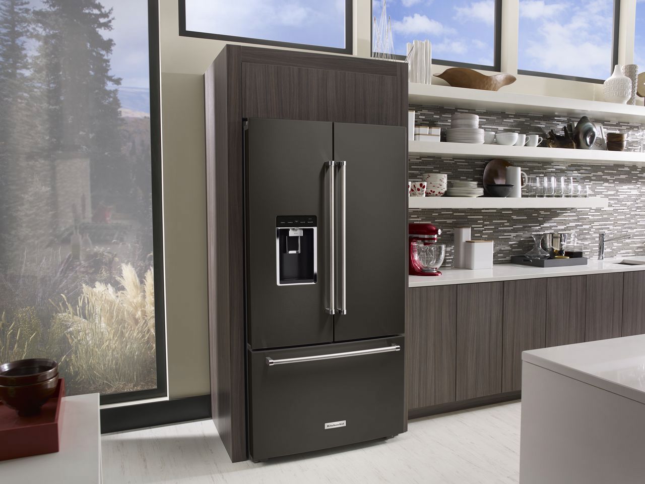 KitchenAid 23.8 Cu. Ft. French Door Counter-Depth Refrigerator Black ...