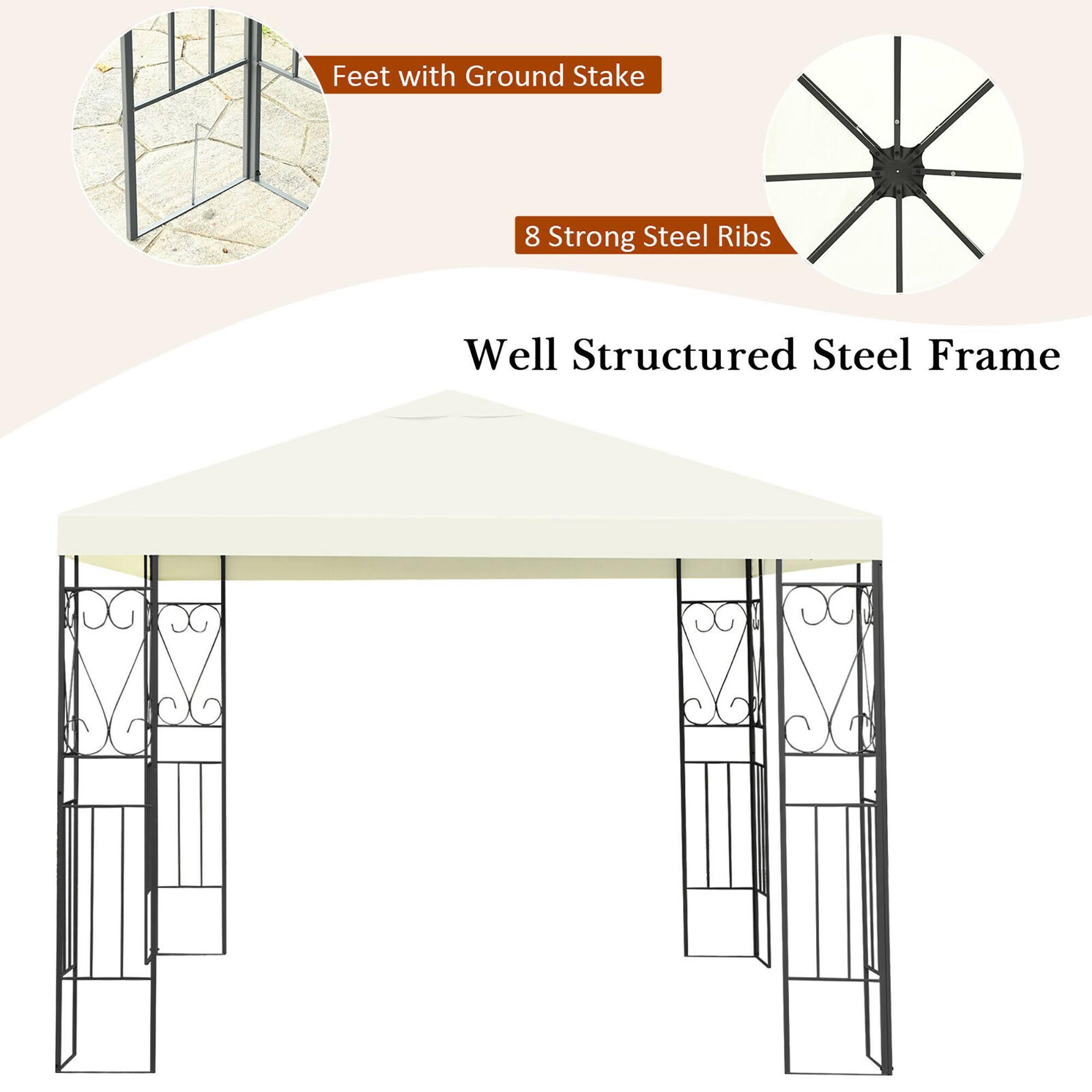 Feet with Ground Stake  
8 Strong Steel Ribs  
Well Structured Steel Frame