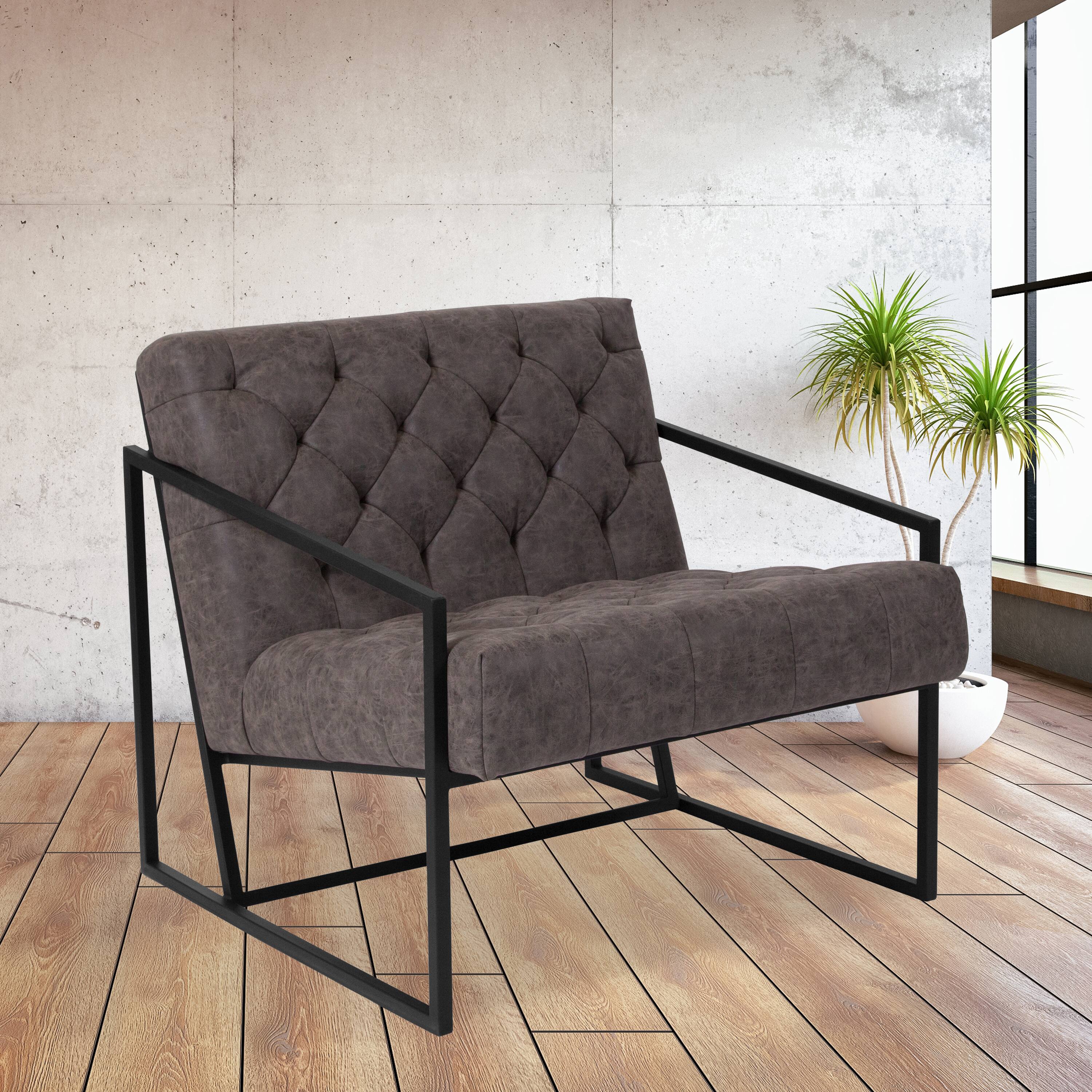 Alt View 1. Emma + Oliver - Home Office Tufted Lounge Accent Chair - Retro Gray.