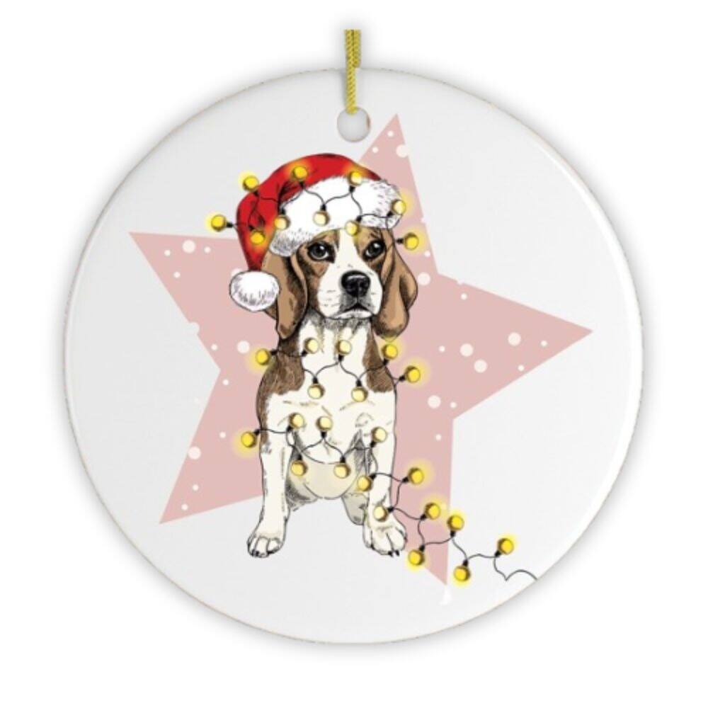 Front. OrnamentallyYou - Festive Christmas Beagle Ornament - Multi-colored.