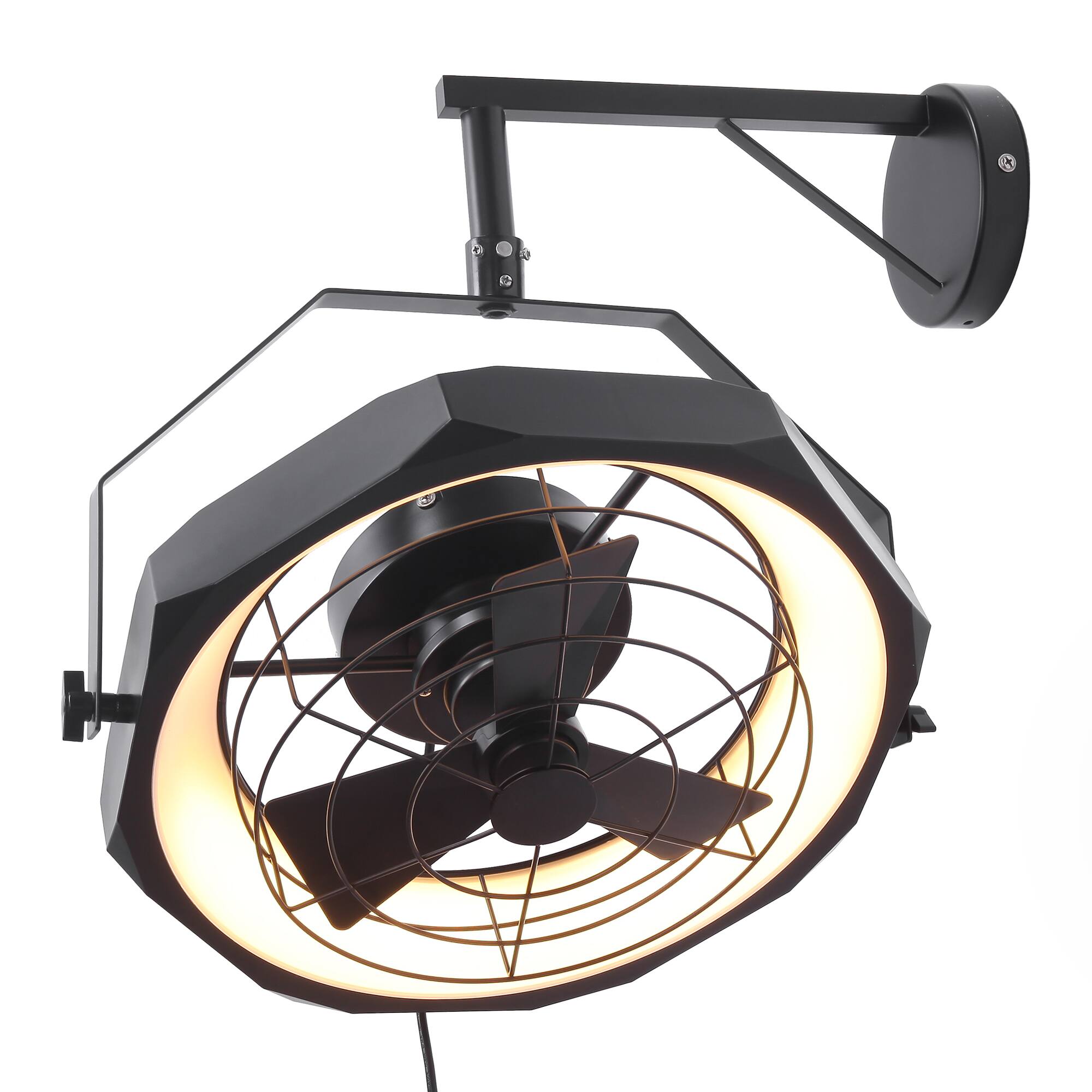 Alt View 5. Parrot Uncle - 20” Matte Black Downrod Mount/ Wall Mount Fan with 3CCT LED Light and Remote, Plug Installation - Black.