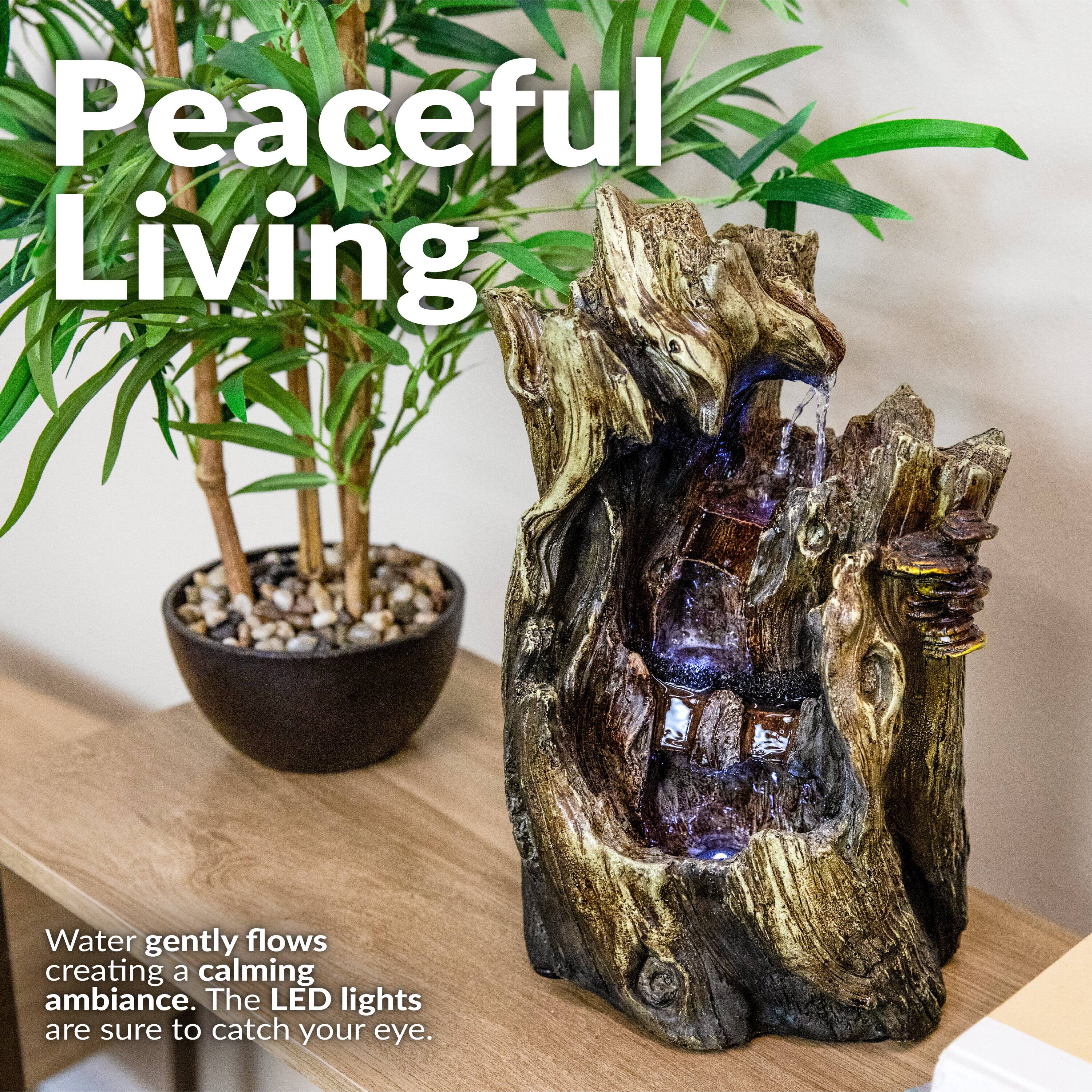 Peaceful Living

Water gently flows creating a calming ambiance. The LED lights are sure to catch your eye.