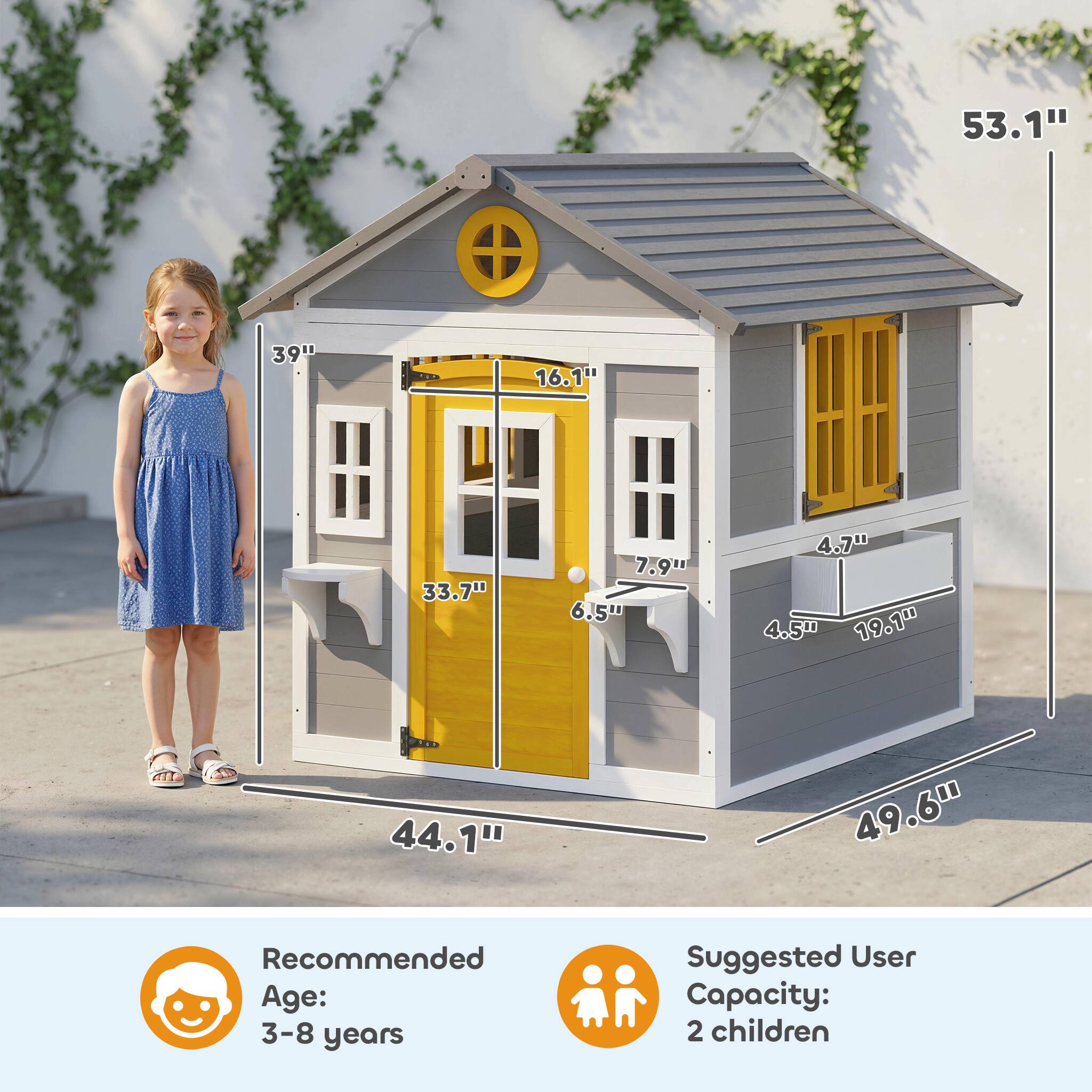 53.1" + 39" 16.1' 33.7" 7.9" 6.5" 4.7" 4.50 19.10 44.1" 49.6" Recommended Age: 3-8 years Suggested User Capacity: 2 children