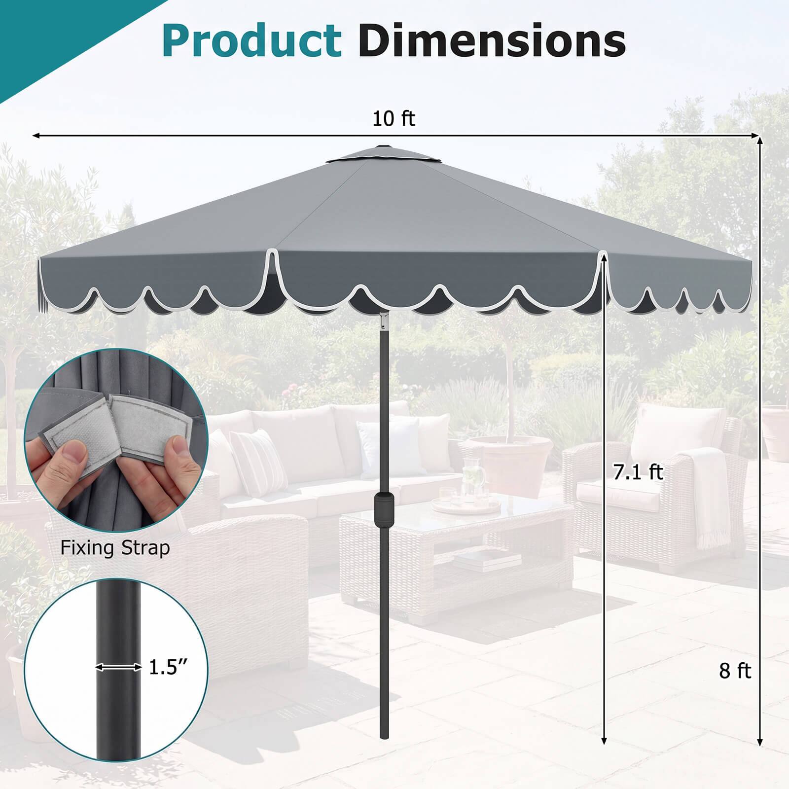 Product Dimensions  
10 ft x 7.1 ft  
Fixing Strap: 1.5"  
8 ft