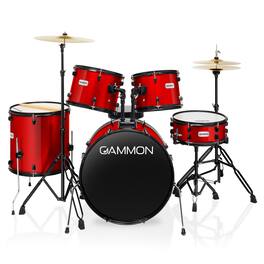 Gammon Percussion - 5pc Adult Drum Set - Full Size Beginner Percussion Kit with Stool - Red