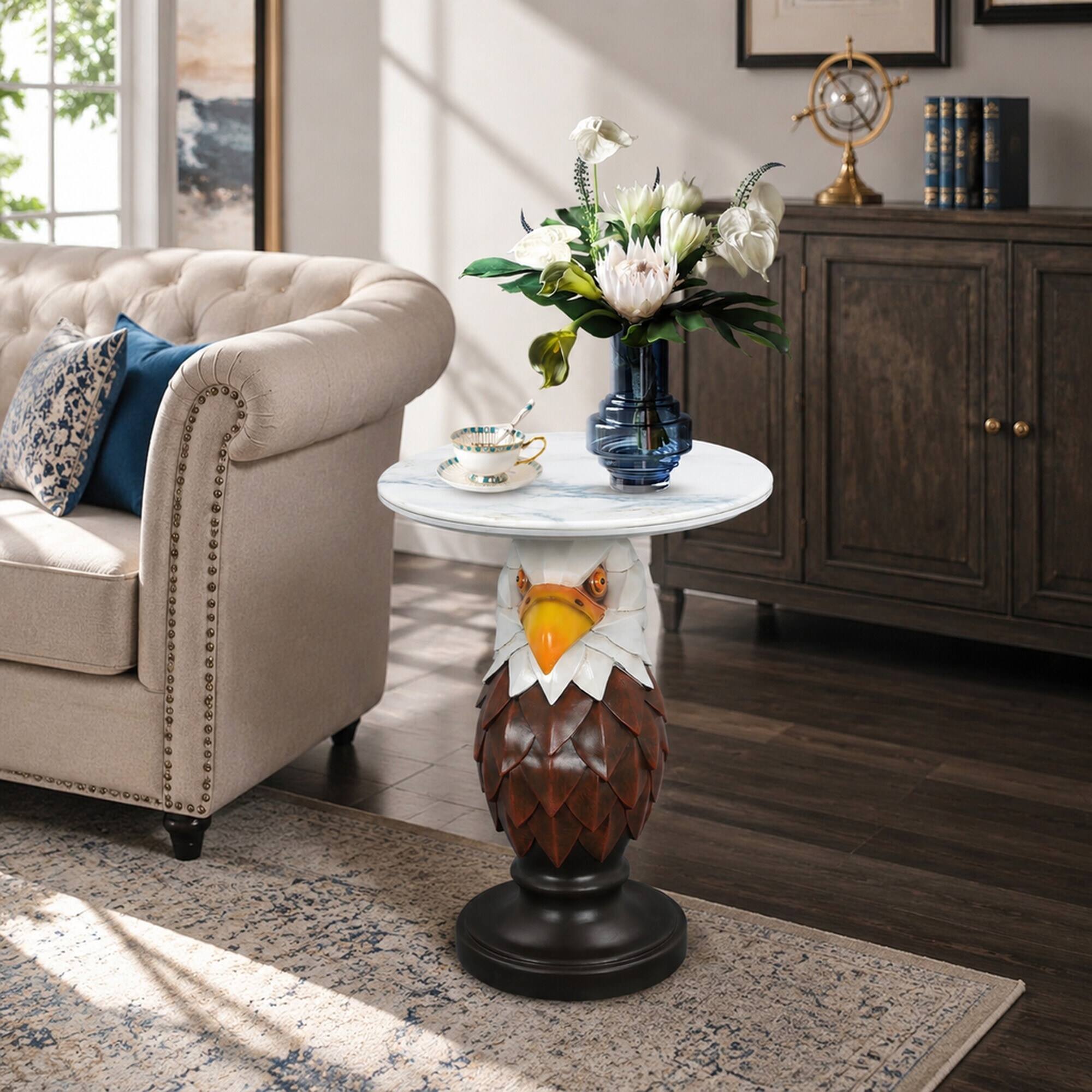 Alt View 2. RYHNUYNE - Realistic Eagle Head Accent Table with Faux Marble Top for Living Room and Nature Decor - Brown.