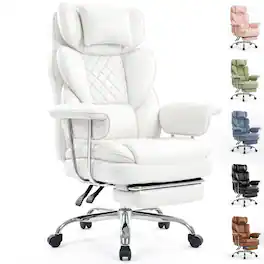Celtoss - Executive Office Chair, Ergonomic Big and Tall Heavy Duty Computer Desk Chair, High Back with Lumbar Support - PU - White