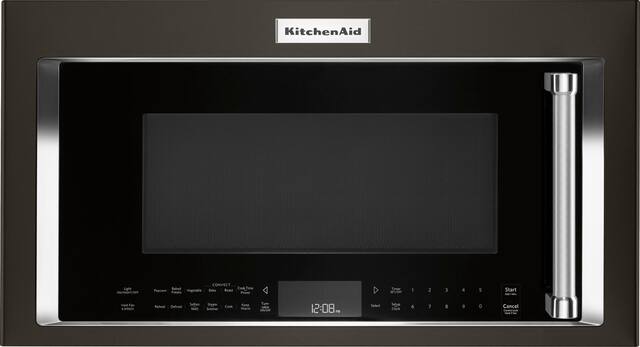 Front. KitchenAid - 1.9 Cu. Ft. Convection Over-the-Range Microwave - Black Stainless Steel.