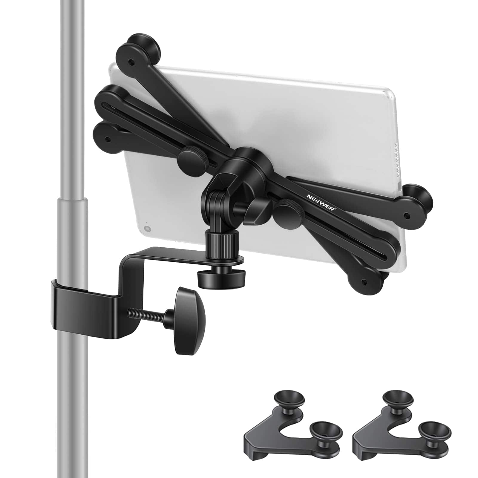 Neewer - Adjustable Tablet Holder with 360° Swivel Clamp, for iPad/Nexus/Galaxy - Black